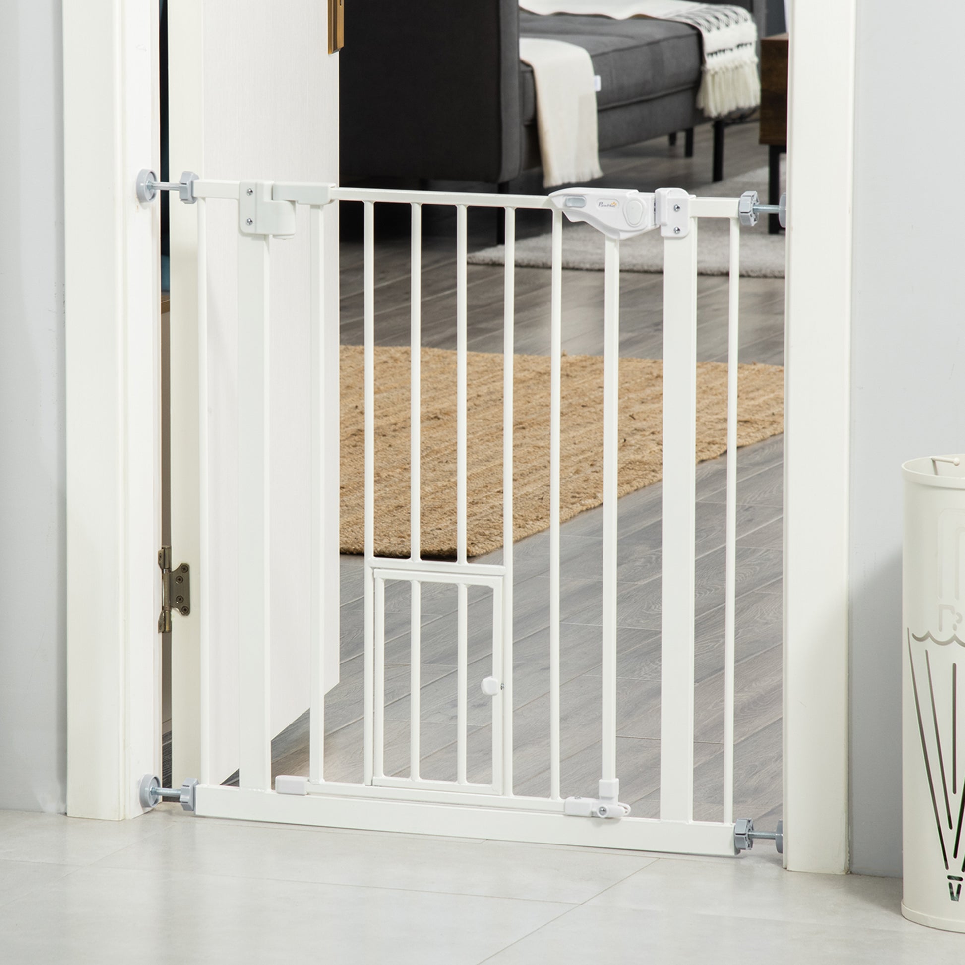 Pet Gate Extra Wide Press-Mounted with Cat Door, Auto Closing Pet Gate for Stair, Hallway, 29-32 Inch, White Houses, Kennels & Pens at Gallery Canada