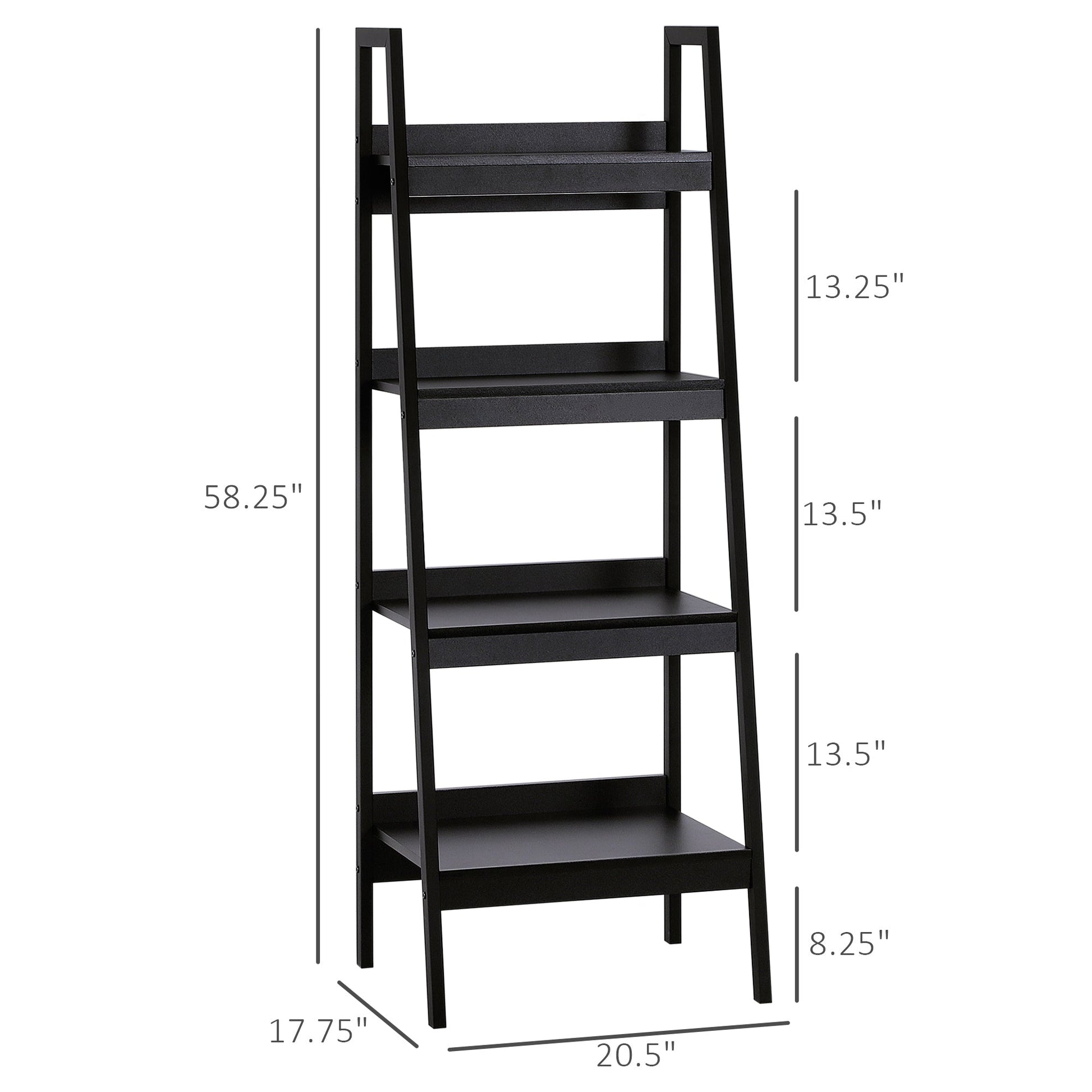 Set of 2, 4 Tier Ladder Shelf Bookcase, Multi-Use Display Rack, Storage Shelving Unit Display Stand, Flower Plant Stand, Home Office Furniture, Black Display Bookshelves   at Gallery Canada