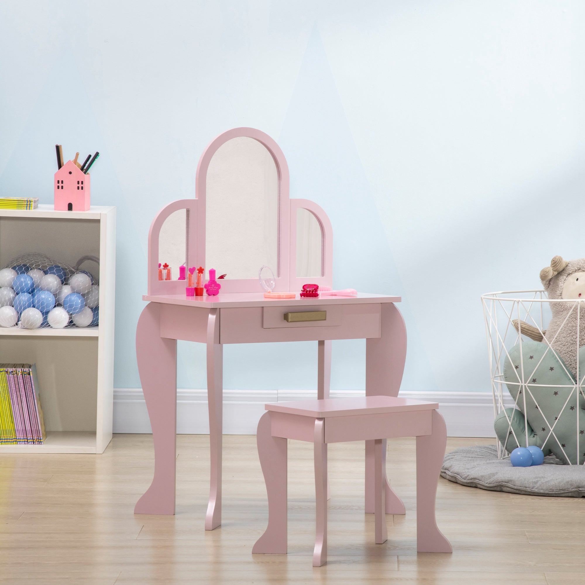 Kids Dressing Table and Chair Set, Girls Dressing Set, Makeup Desk with Drawer for 3-6 Years Old Kids, Pink Kids Bedroom Furniture at Gallery Canada