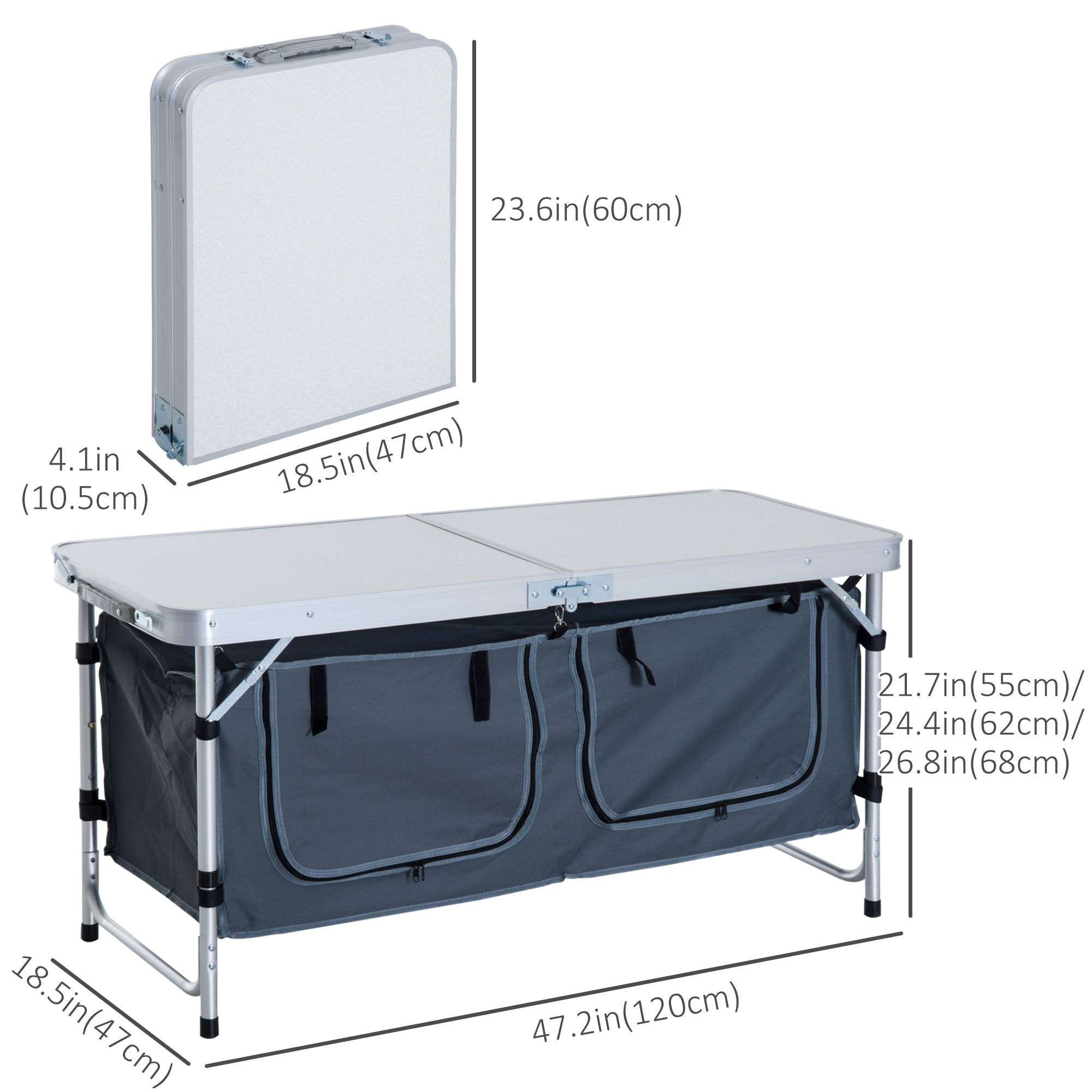 Outdoor Aluminum Folding Picnic Table Height Adjustable with Storage Organizer BBQ Camping Picnic Tables & Camping Chairs at Gallery Canada