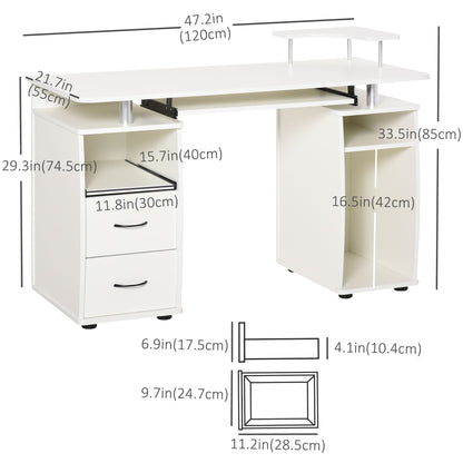 Computer Desk with Keyboard Tray, CPU Stand, Writing Desk with Drawers, Workstation for Home Office, White Computer Desks   at Gallery Canada