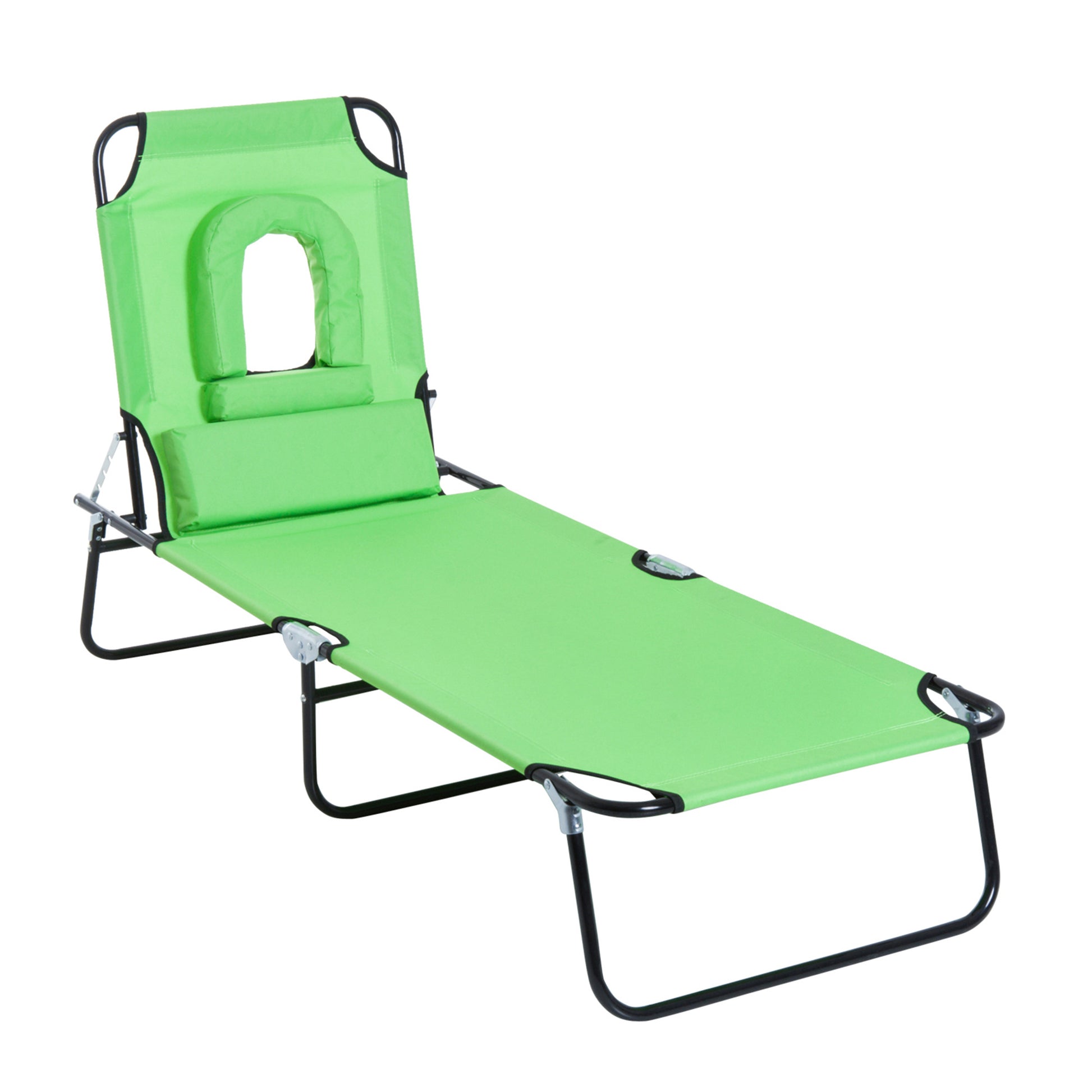 Adjustable Folding Outdoor Lounge Chair with Reading Hole and Pillow, Green Lounger Chairs   at Gallery Canada