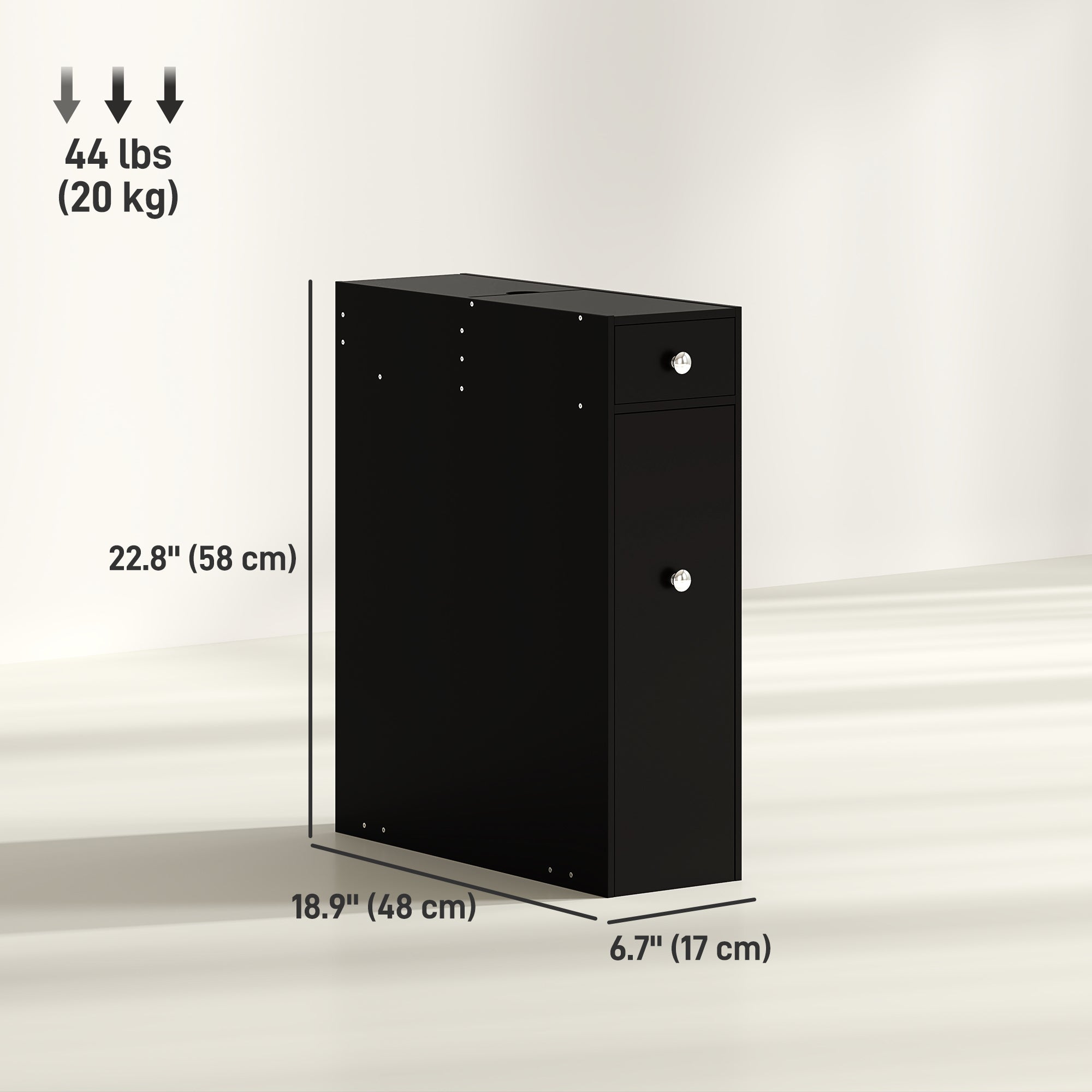 Space Saving Toilet Paper Cabinet, Narrow Bathroom Cabinet with Drawers and Hidden Storage, Black Bathroom Cabinets at Gallery Canada