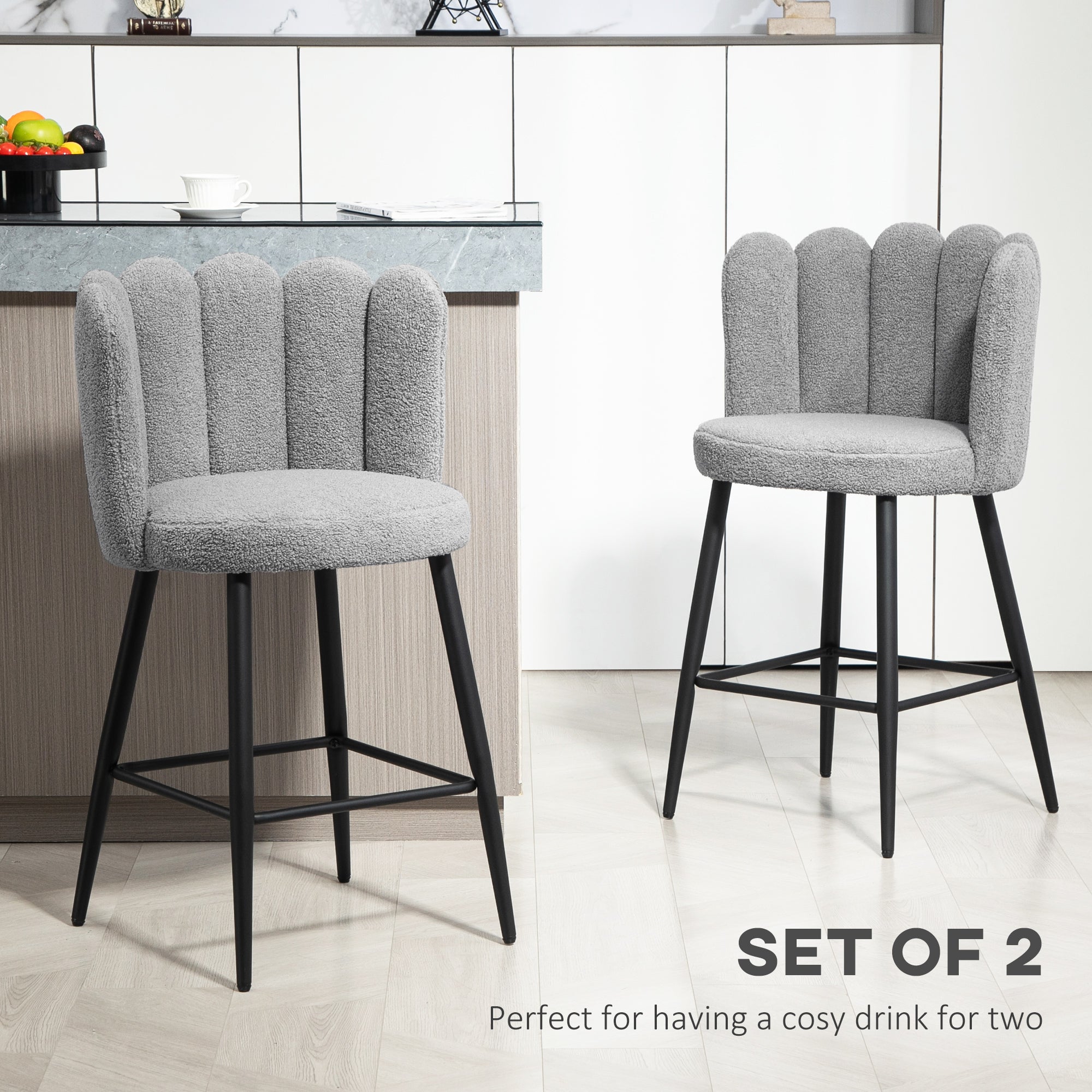 Faux Cashmere Bar Stools Set of 2 Counter Height Bar Stools with Back for Home Kitchen, 20.5