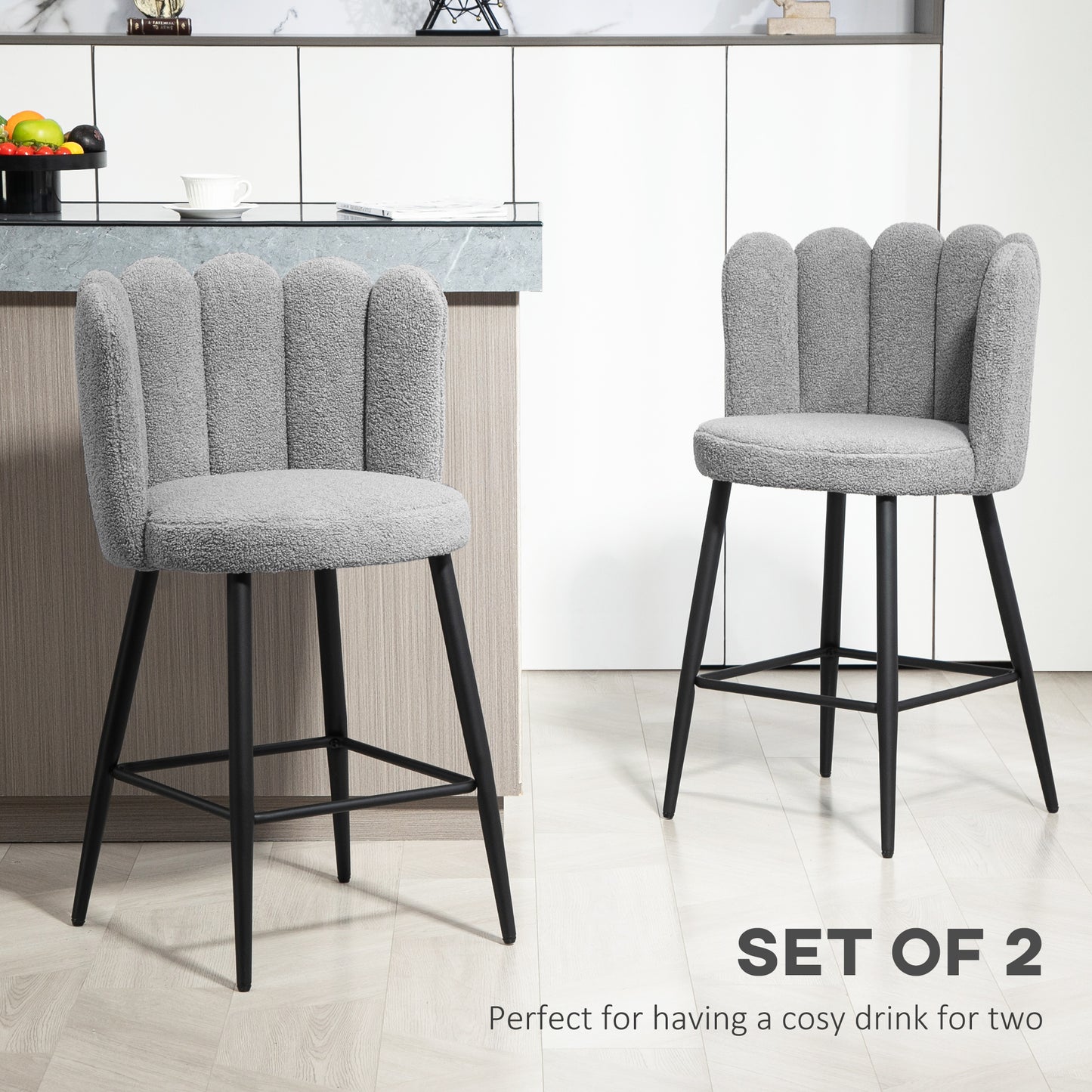 Faux Cashmere Bar Stools Set of 2 Counter Height Bar Stools with Back for Home Kitchen, 20.5"x19.7"x36.6", Grey Bar Stools   at Gallery Canada