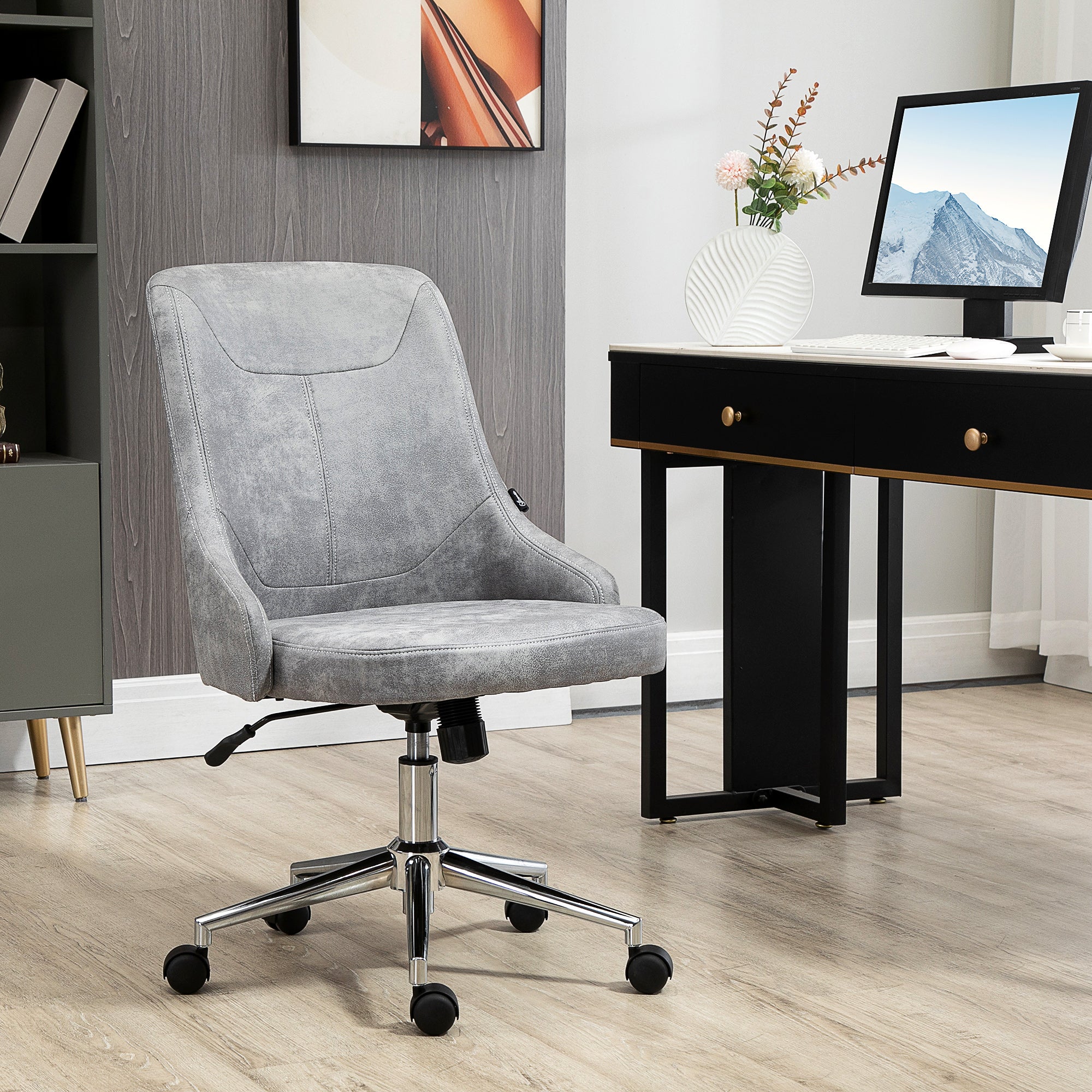 Mid-Back Home Office Chair, Height Adjustable Task Chair with 360 Degree Swivel, Light Grey Task Chairs   at Gallery Canada