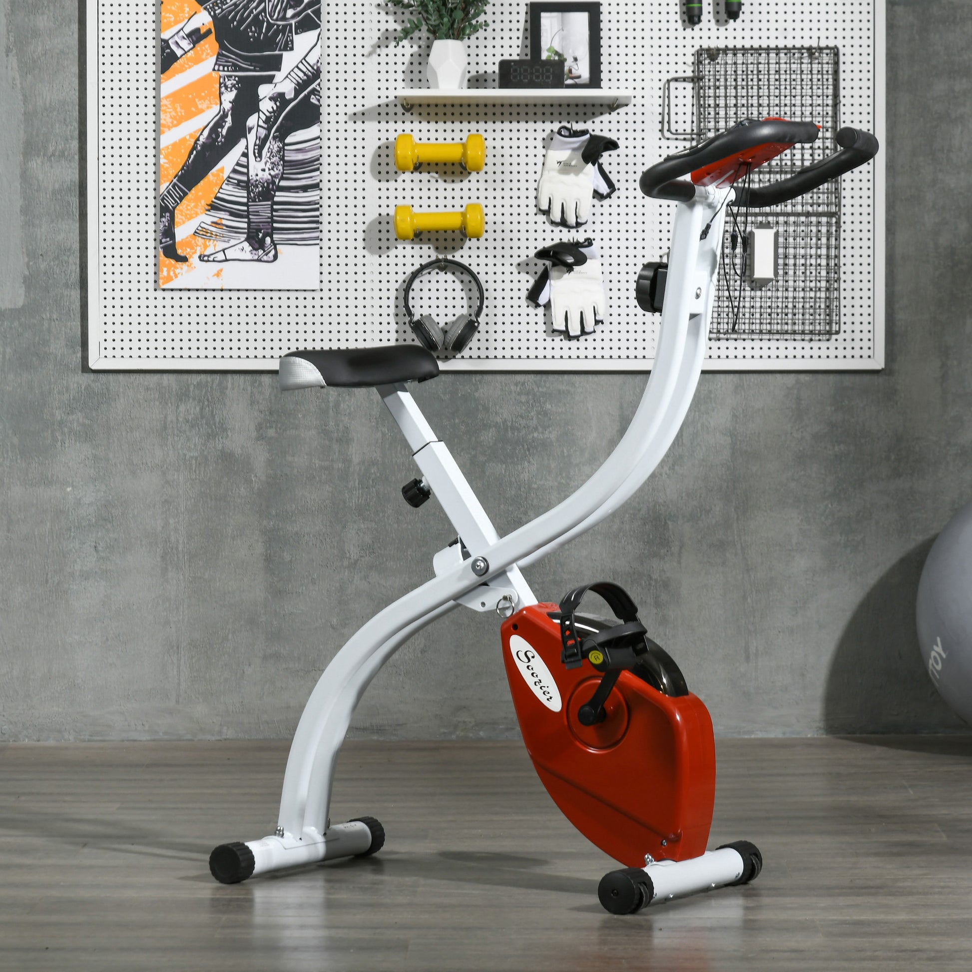 Foldable &; Quiet Exercise Bike with 8-Level Magnetic Resistance, Pulse Sensor, Wheels and LCD Monitor, Red Exercise & Stationary Bikes   at Gallery Canada