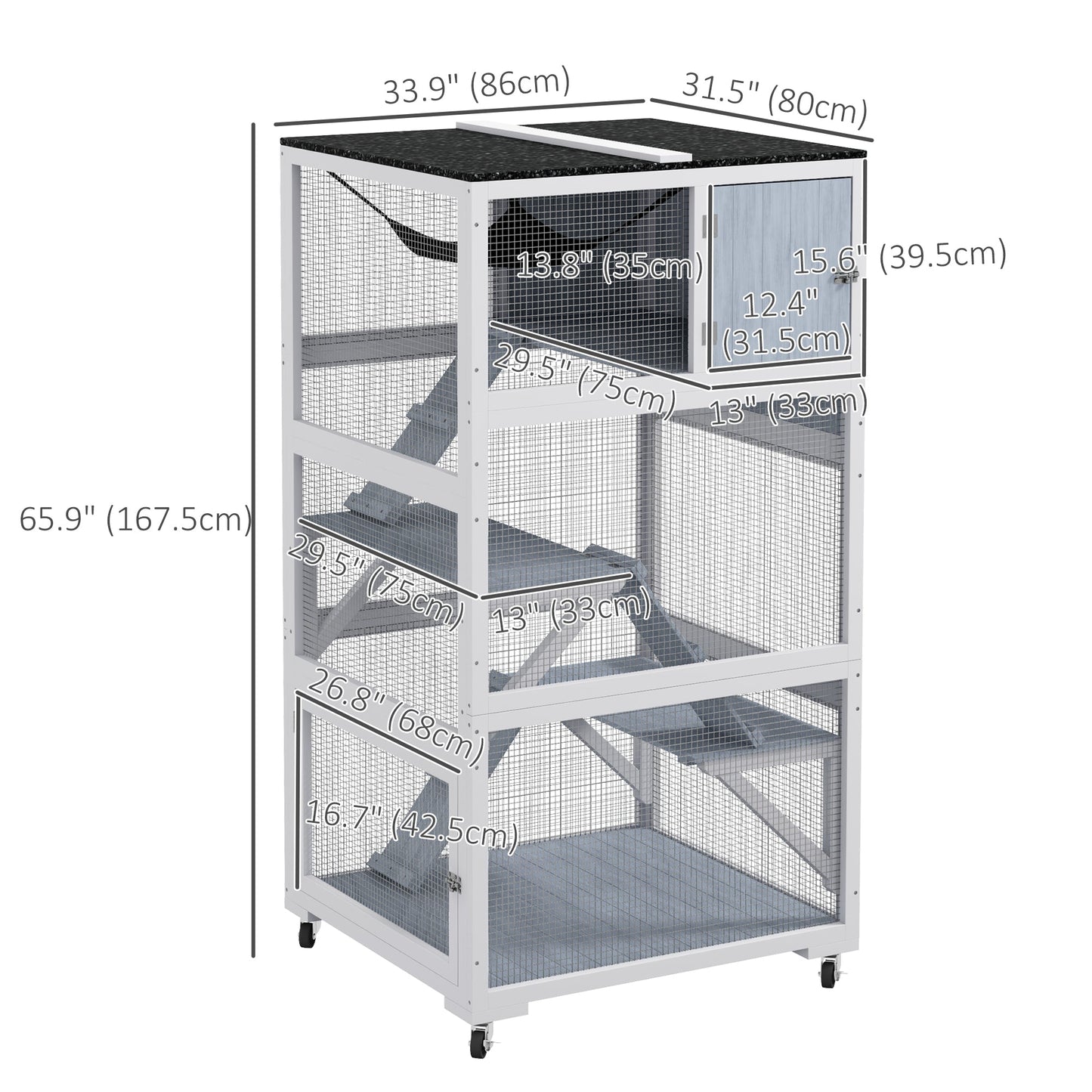 34" L Catio Outdoor Cat Enclosure on Wheels with Hammock Multiple Platforms Resting Condo Ramps, for 1-3 Cats Outdoor Cat Enclosures   at Gallery Canada