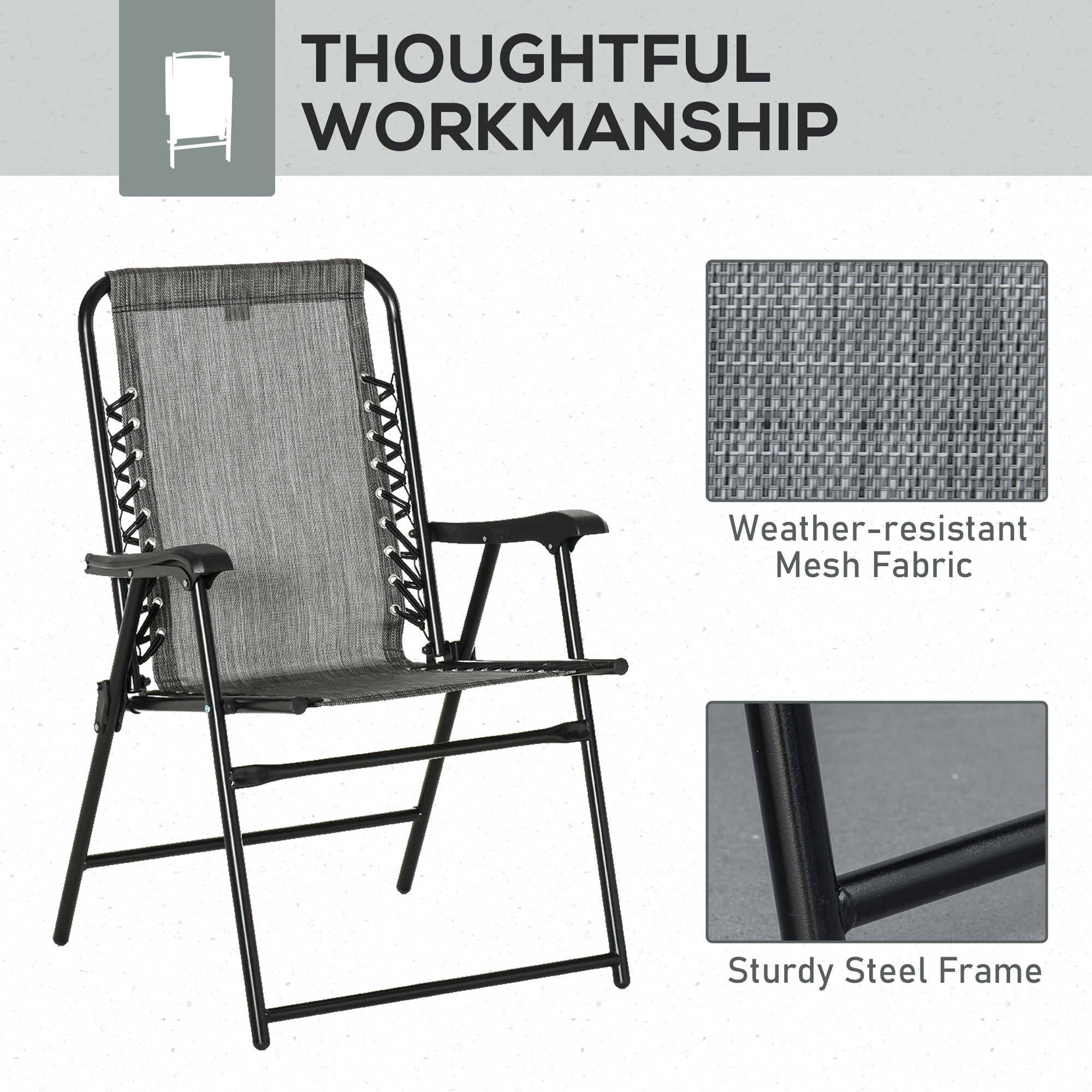 2 Pieces Outdoor Folding Patio Chair Set, Portable Camping Chairs with Armrests for Garden, Patio, Pool, Beach, Grey Patio Chairs at Gallery Canada