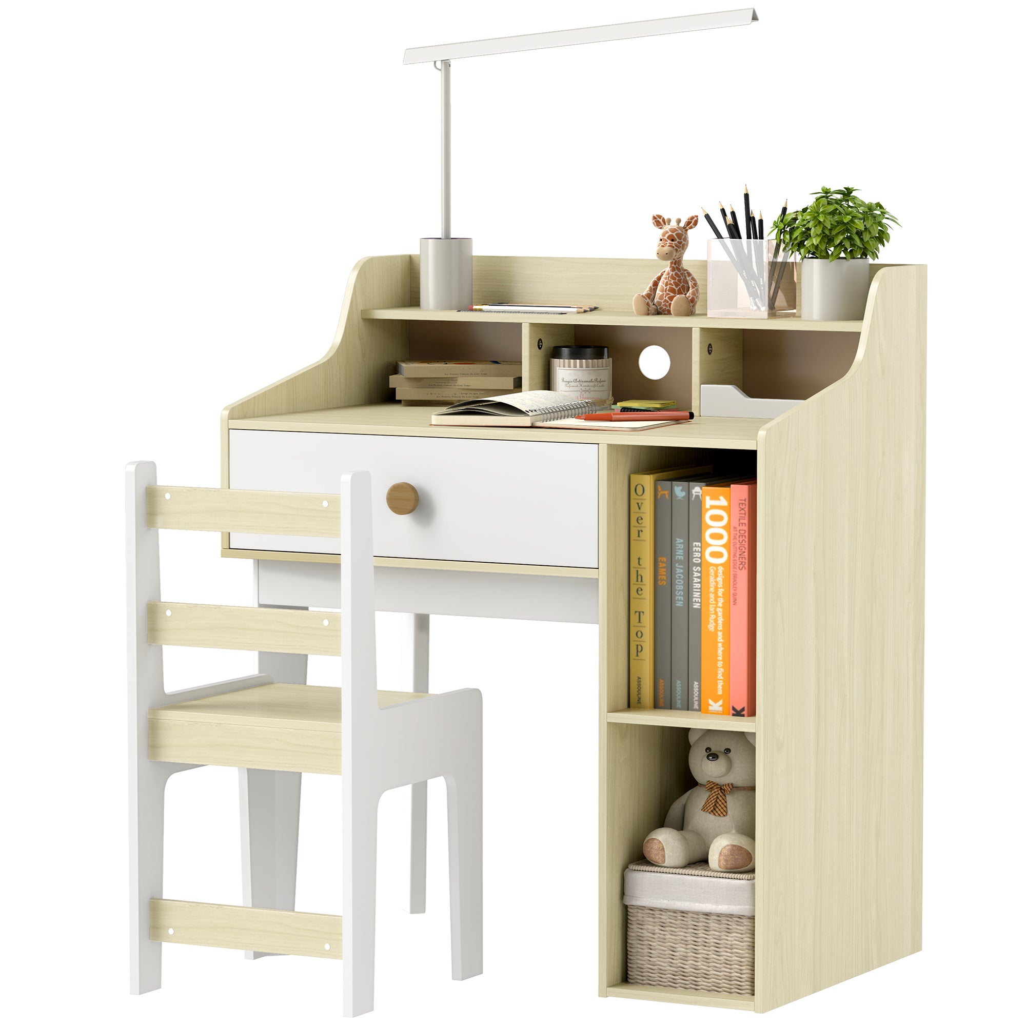 Kids Desk and Chair Set with Storage Shelves, Drawer, for 3-10 Years, White Kids Desk Sets at Gallery Canada