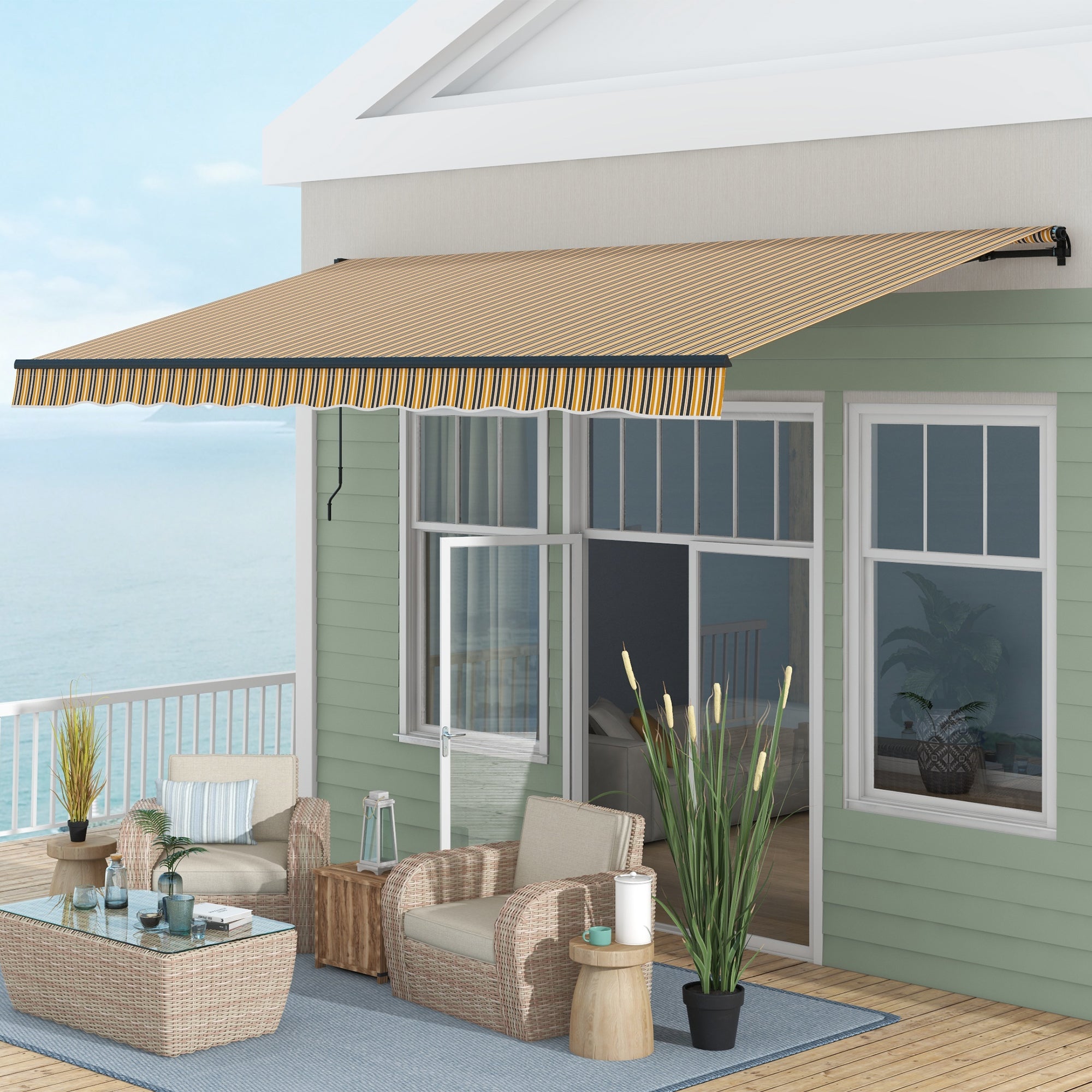 15' x 10' Retractable Awning, 280gsm UV Resistant Sunshade Shelter, for Deck, Balcony, Yard, Amber and Dark Grey Window Awnings at Gallery Canada