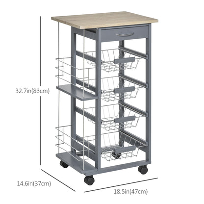 Rolling Kitchen Cart, Utility Storage Cart with 4 Baskets, Drawer, Side Racks, Wheels for Dining Room, Dark Grey Kitchen Islands & Kitchen Carts   at Gallery Canada