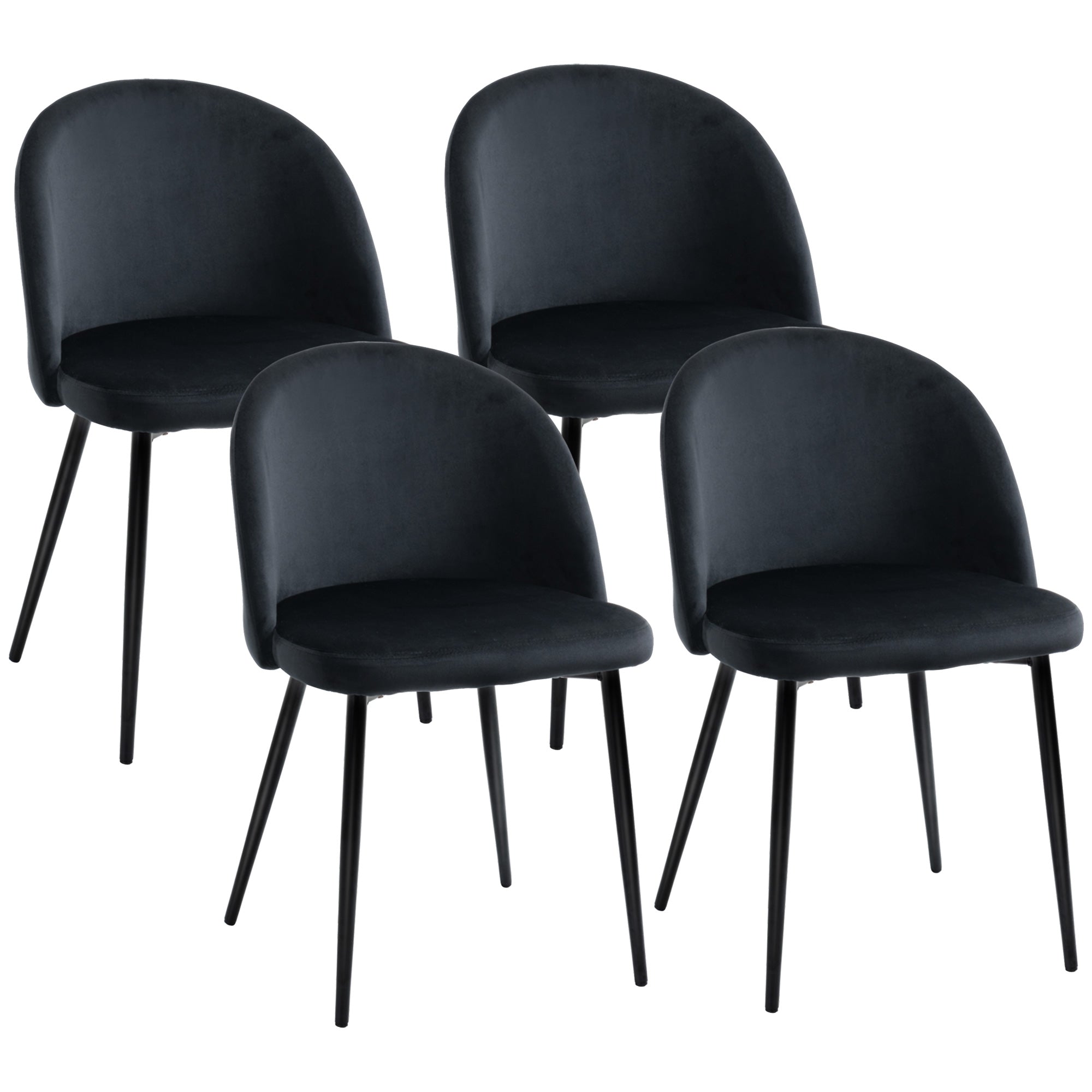 Modern Dining Chairs, Mid-Back Velvet-touch Upholstery Side Chair, Table Chair for Living Room, Dining Room, Black, Set of 4 Bar Stools   at Gallery Canada