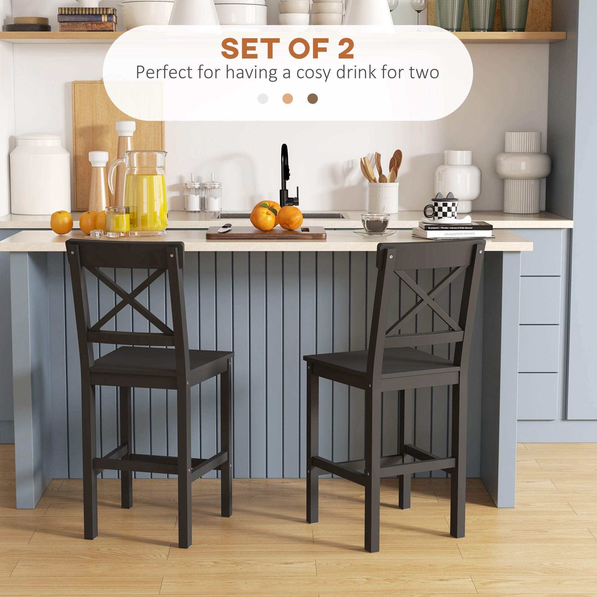 Counter Height Stools Set of 2, Farmhouse Bar Stools with Backs, Solid Wood Counter Stools for Kitchen Island Bar Stools   at Gallery Canada