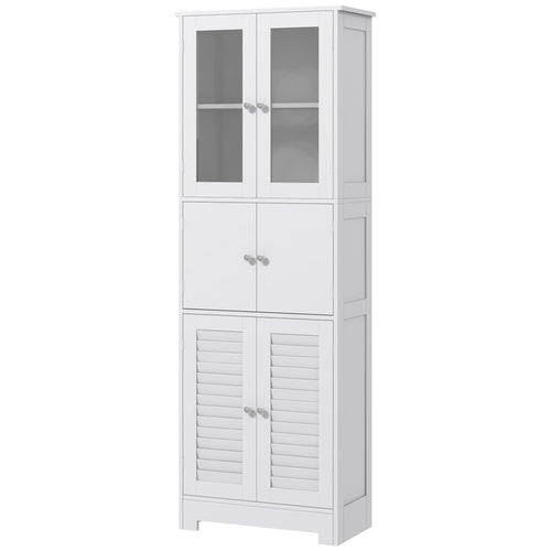 Freestanding Bathroom Cabinet with Glass/Louvred Doors, Tall Bathroom Cupboard for Kitchen, Study, Living Room