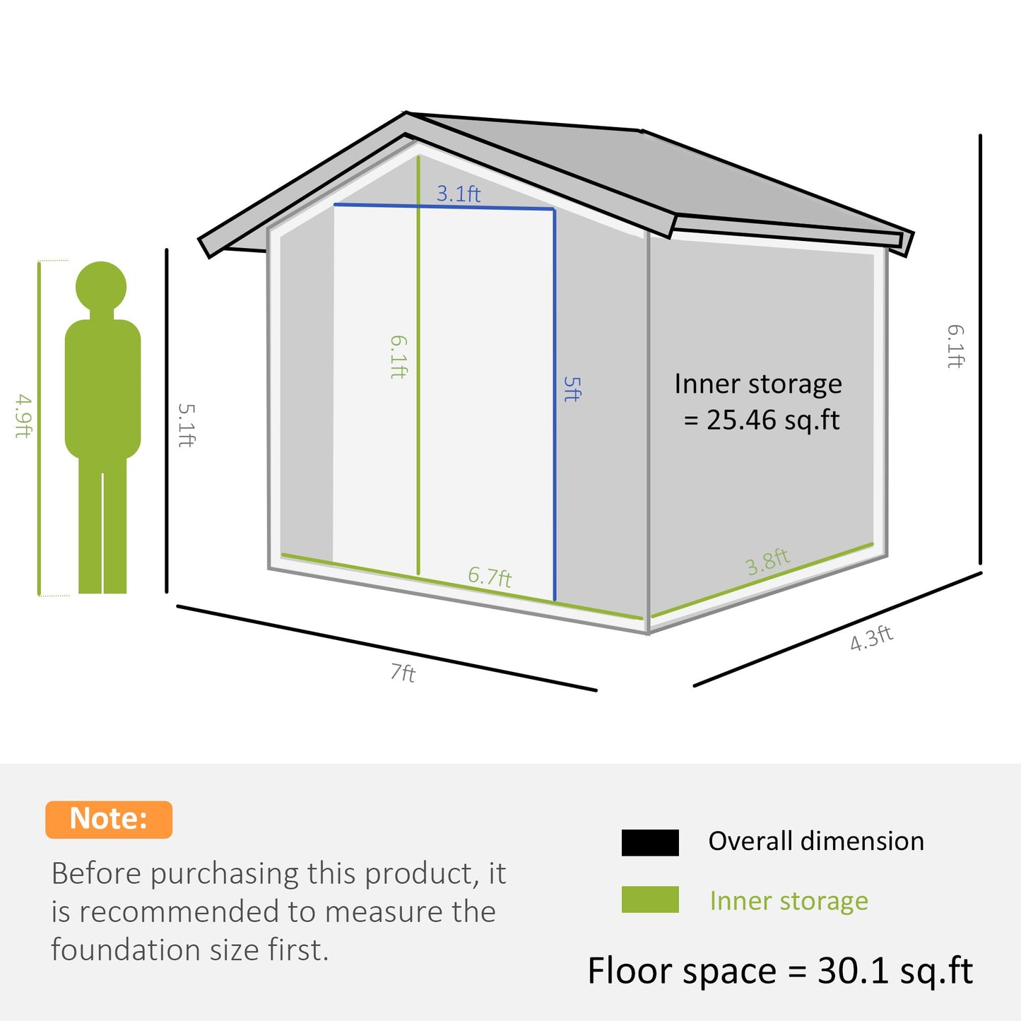 7' x 4' x 6' Garden Storage Shed Outdoor Patio Yard Metal Tool Storage House w/ Floor Foundation and Double Doors Dark Grey Sheds   at Gallery Canada