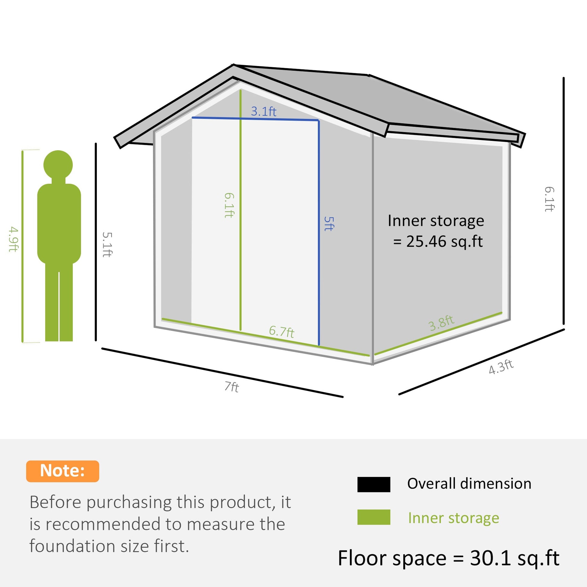 7' x 4' x 6' Garden Storage Shed Outdoor Patio Yard Metal Tool Storage House w/ Floor Foundation and Double Doors Dark Grey Sheds   at Gallery Canada