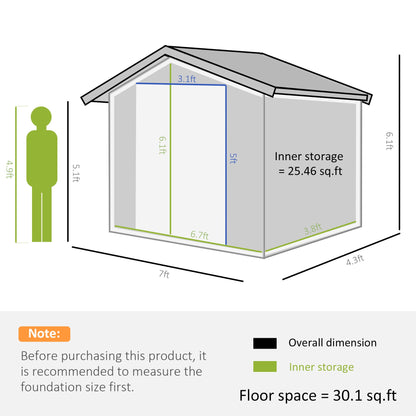 7' x 4' x 6' Garden Storage Shed Outdoor Patio Yard Metal Tool Storage House w/ Floor Foundation and Double Doors Dark Grey Sheds   at Gallery Canada