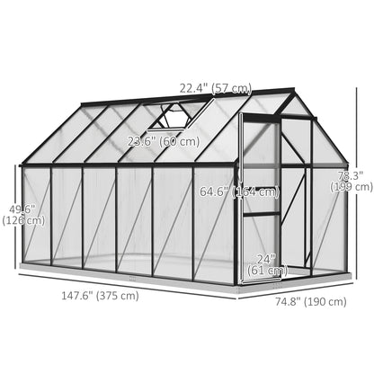 6' x 12' x 6.5' Polycarbonate Greenhouse, Walk-in Green House with Adjustable Roof Vent Galvanized Base Sliding Door Rain Gutter for Outdoor Garden Backyard, Charcoal Grey Walk In Greenhouses at Gallery Canada