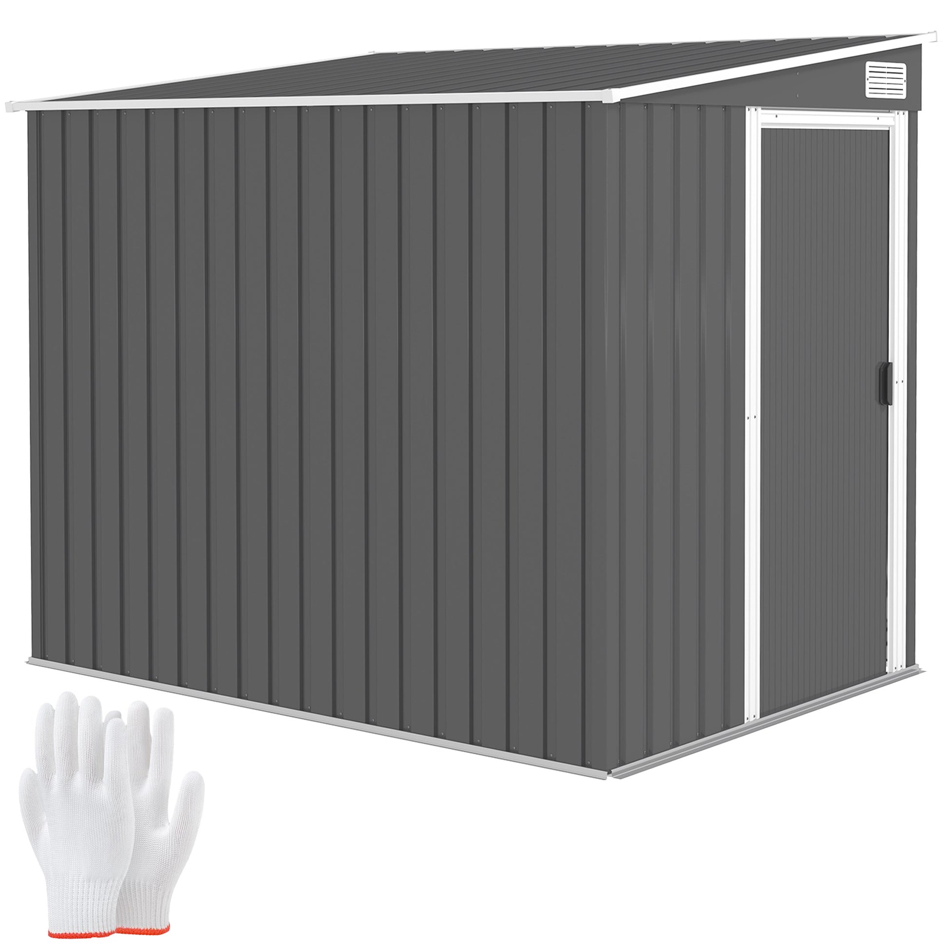 5'x7' Lean to Galvanized Metal Shed with Foundation, Garden Tool Storage House with Sliding Door and 2 Vents, Dark Grey Sheds at Gallery Canada