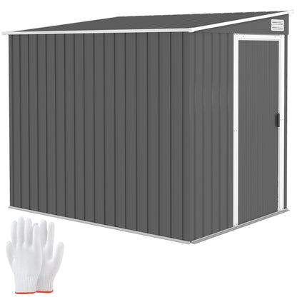 5'x7' Lean to Galvanized Metal Shed with Foundation, Garden Tool Storage House with Sliding Door and 2 Vents, Dark Grey Sheds at Gallery Canada