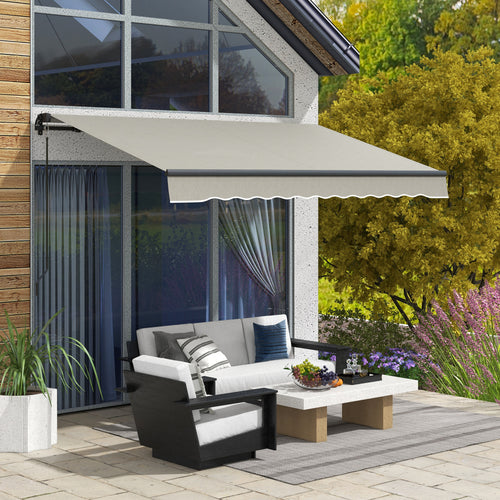 10' x 8' Retractable Awning, 280gsm UV Resistant Sunshade Shelter, for Deck, Balcony, Yard, Light Grey
