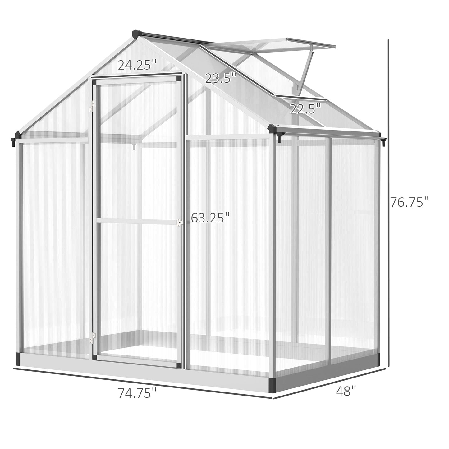 4' x 6.2' x 6.4' Walk-in Garden Greenhouse, Polycarbonate Panels Plants Flower Growth Shed, Cold Aluminum Frame Outdoor Portable Warm House Walk In Greenhouses   at Gallery Canada