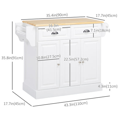 Kitchen Island with Storage Rolling Kitchen Serving Cart with Rubber Wood Top Towel Rack Storage Drawer Cabinet White Kitchen Islands & Kitchen Carts   at Gallery Canada