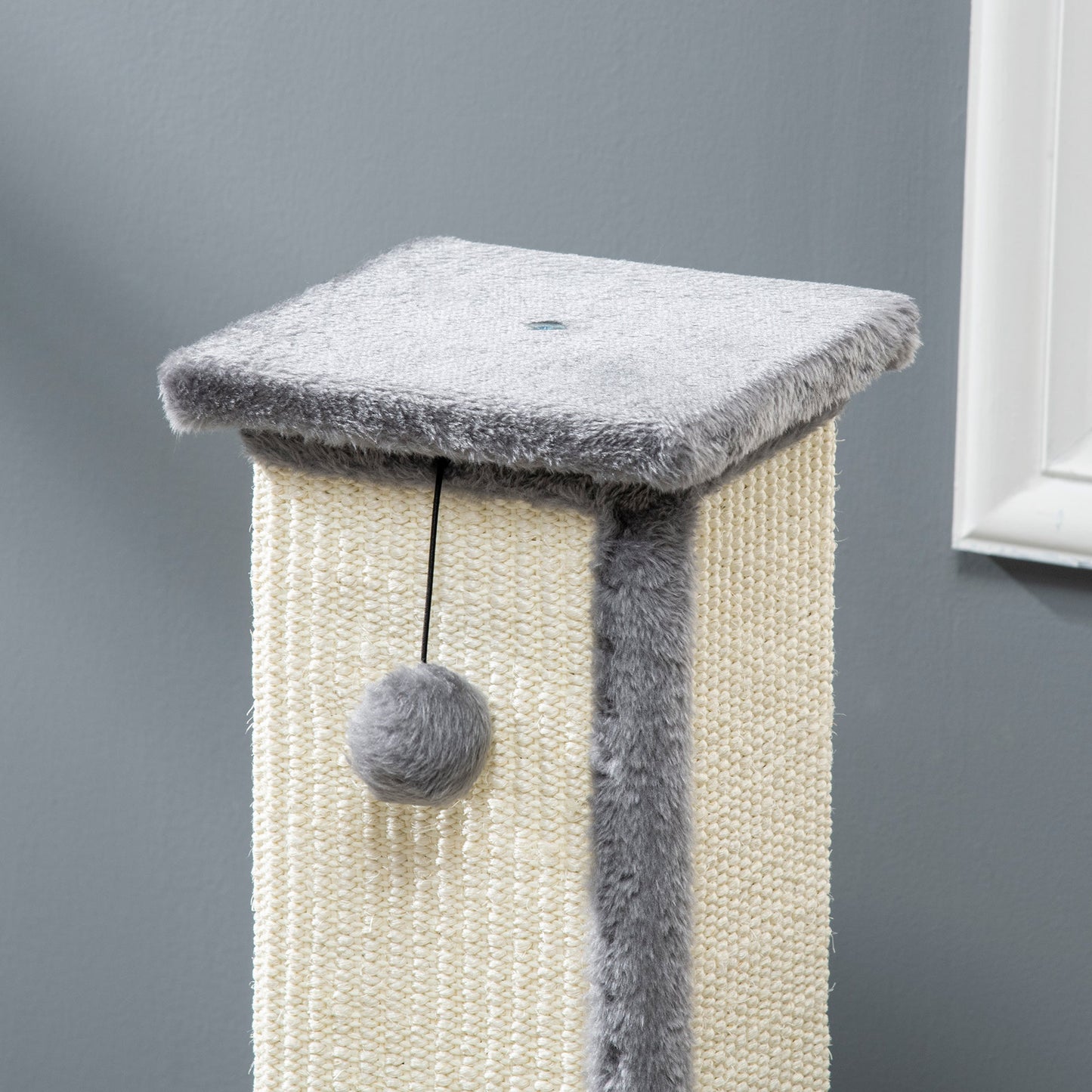 32" Tall Cat Scratching Post for Indoor Cats and Kittens, Sisal Cat Scratcher with Hanging Ball Soft Plush, Grey Cat Posts   at Gallery Canada