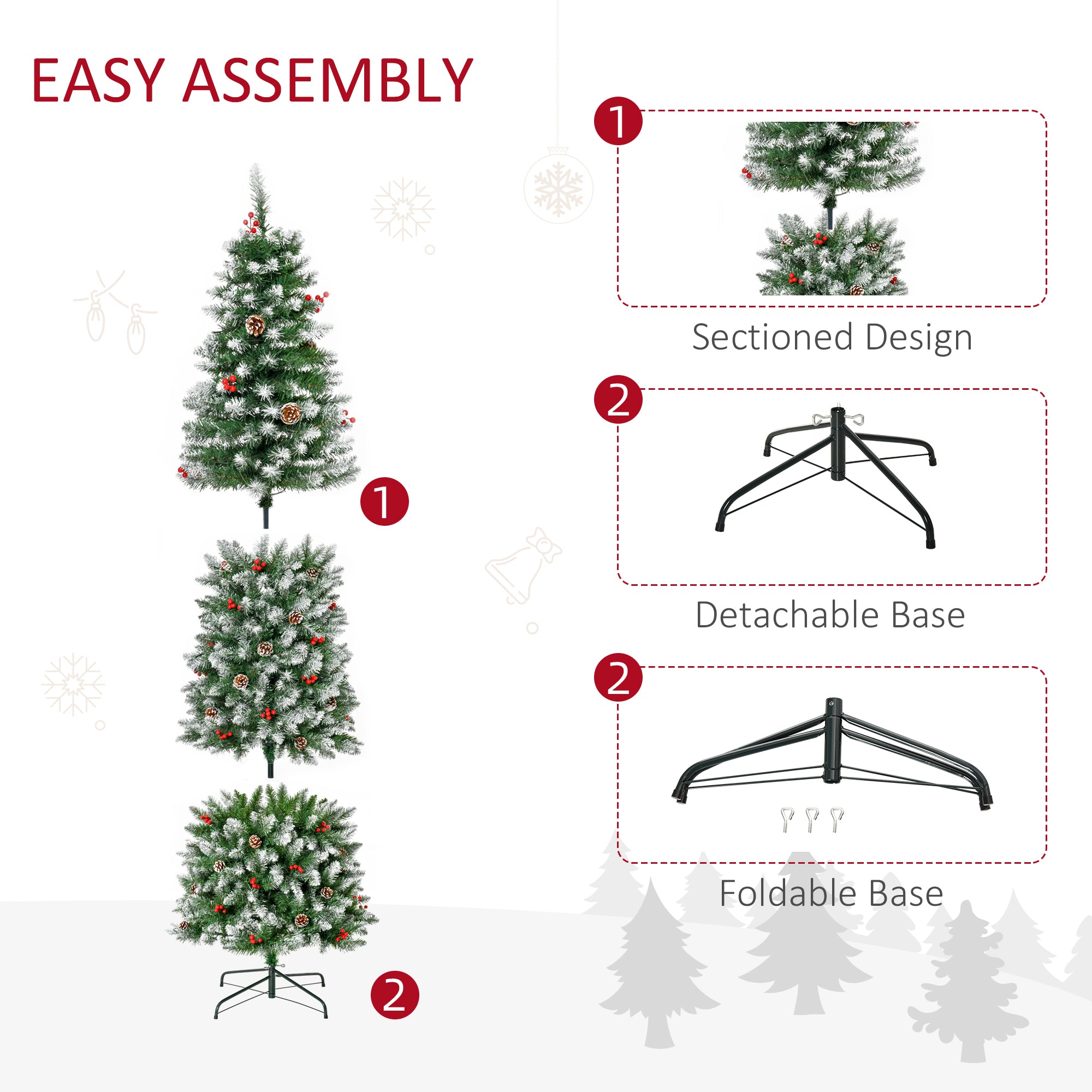 7.5 ft Snow-Dipped Pencil Christmas Tree Pre-Lit Holiday Decoration with LED Lights Pine Cones Red Berries Green Pencil Christmas Trees   at Gallery Canada