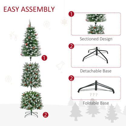 7.5 ft Snow-Dipped Pencil Christmas Tree Pre-Lit Holiday Decoration with LED Lights Pine Cones Red Berries Green Pencil Christmas Trees   at Gallery Canada