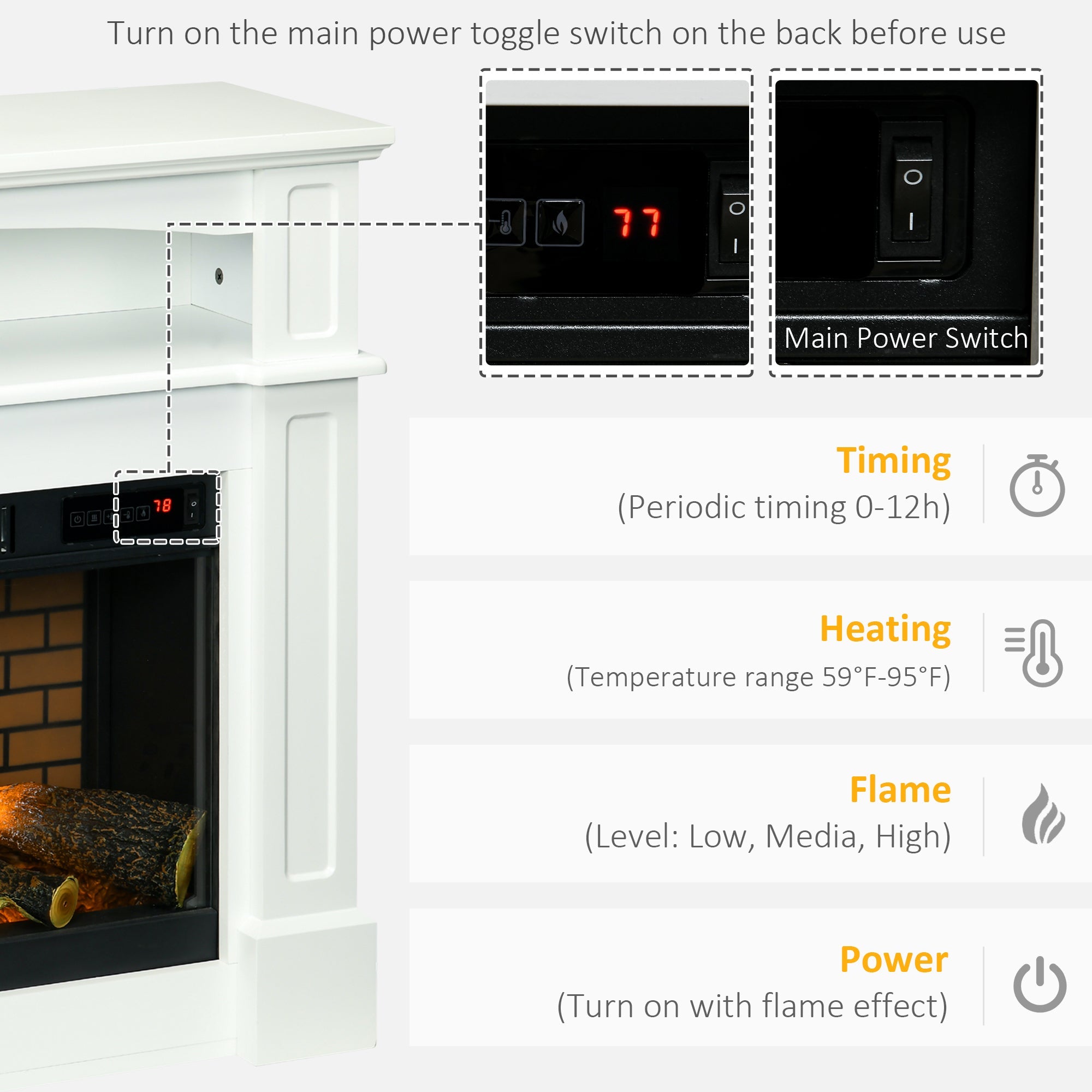 Electric Fireplace with Mantel, Freestanding Heater Corner Firebox with Remote Control, 700W/1400W, White Electric Fireplaces   at Gallery Canada