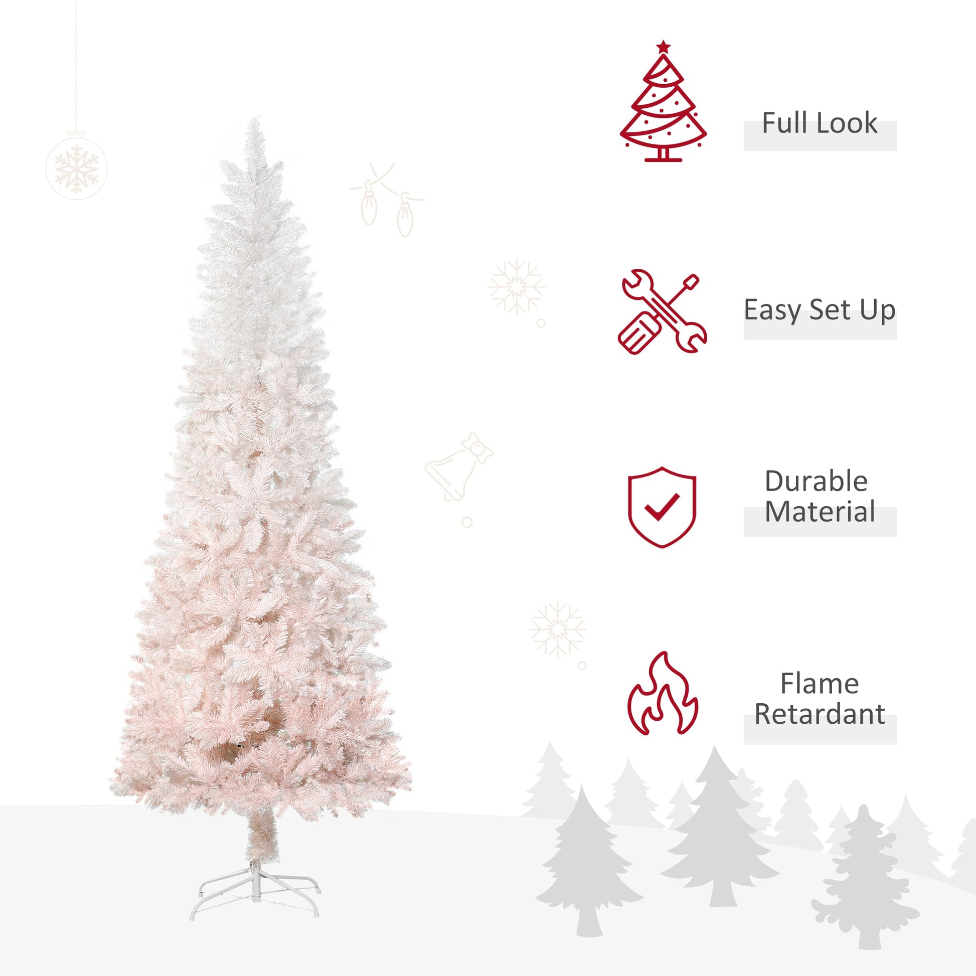 6ft Pencil Artificial Christmas Tree with Pine Realistic Branches, Auto Open, Pink and White Pencil Christmas Trees   at Gallery Canada