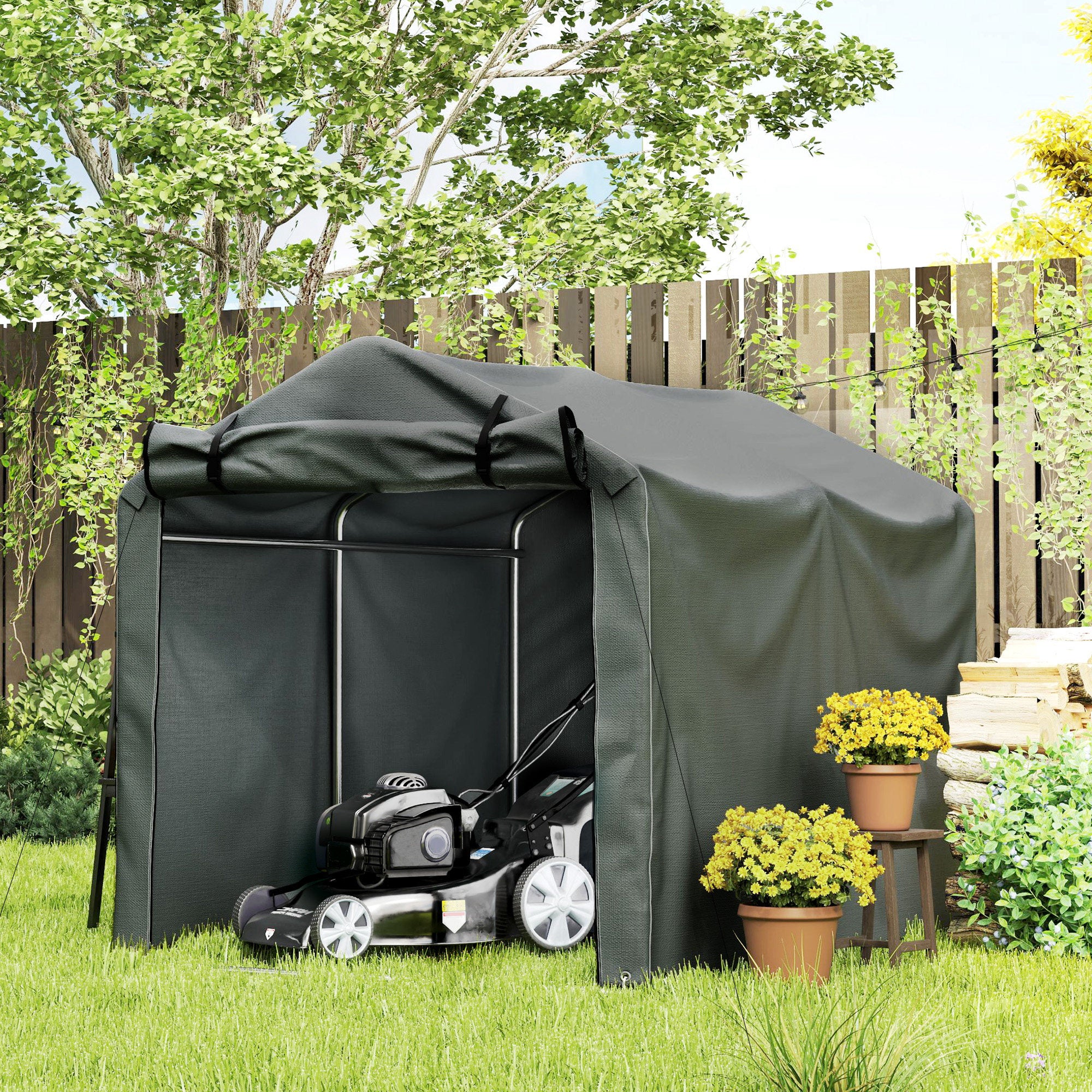 Outdoor Storage Shed, UV Resistant Bike Tent with Roll-up Zipper Door, Portable Shed for Bike, Motorcycle, Dark Grey Sheds at Gallery Canada