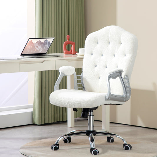 Velvet Computer Chair, Button Tufted Desk Chair with Swivel Wheels, Adjustable Height White Executive & Manager Chairs   at Gallery Canada