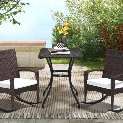 Outdoor Wicker Dining Table with Umbrella Hole, PE Rattan, Plastic Board, Brown Patio Side Tables   at Gallery Canada