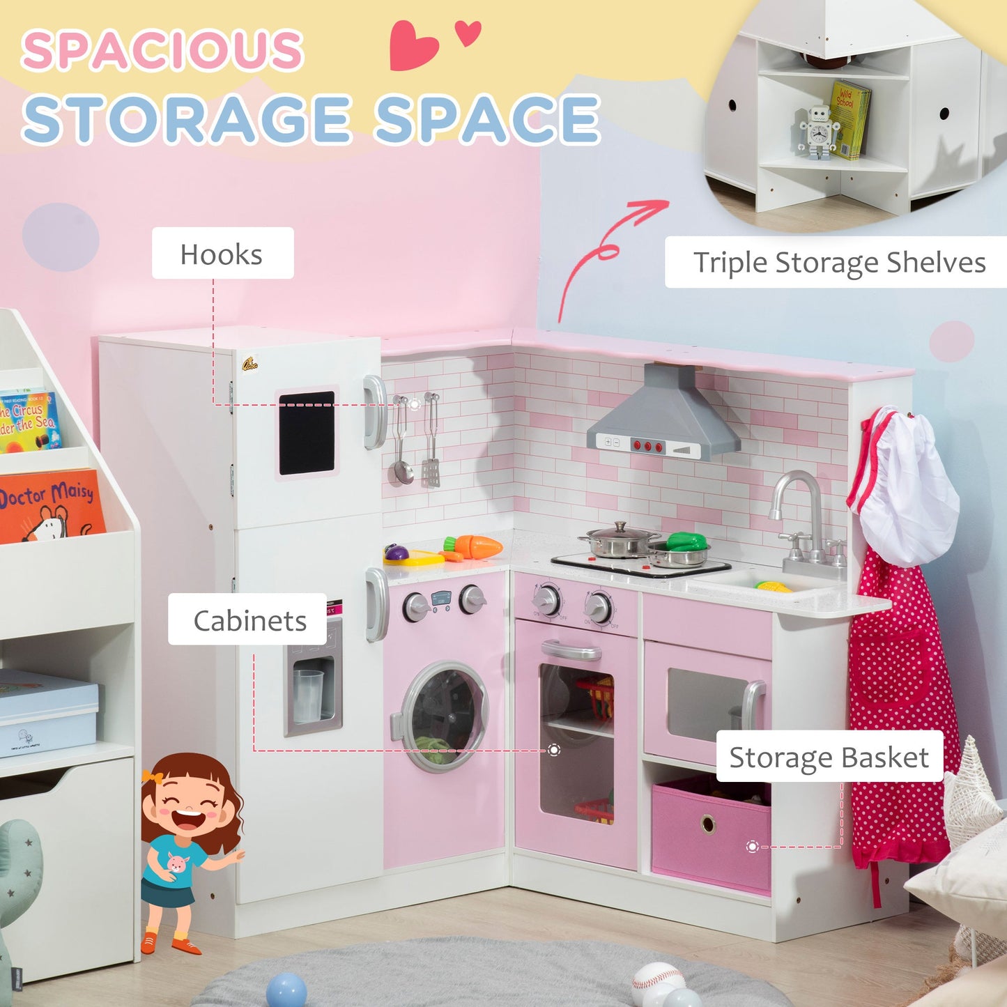 Wooden Kids Kitchen Playset with Light, Sound, Storage, Ice Maker, White Play Kitchen   at Gallery Canada