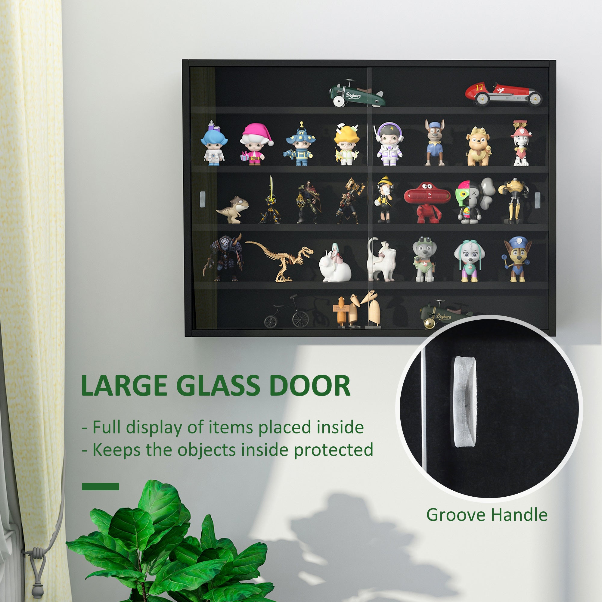 5-Tier Display Cabinet, Shot Glass Display Case, Glass Curio Cabinet with 2 Glass Doors and 4 Adjustable Shelves, Black Display Bookshelves at Gallery Canada