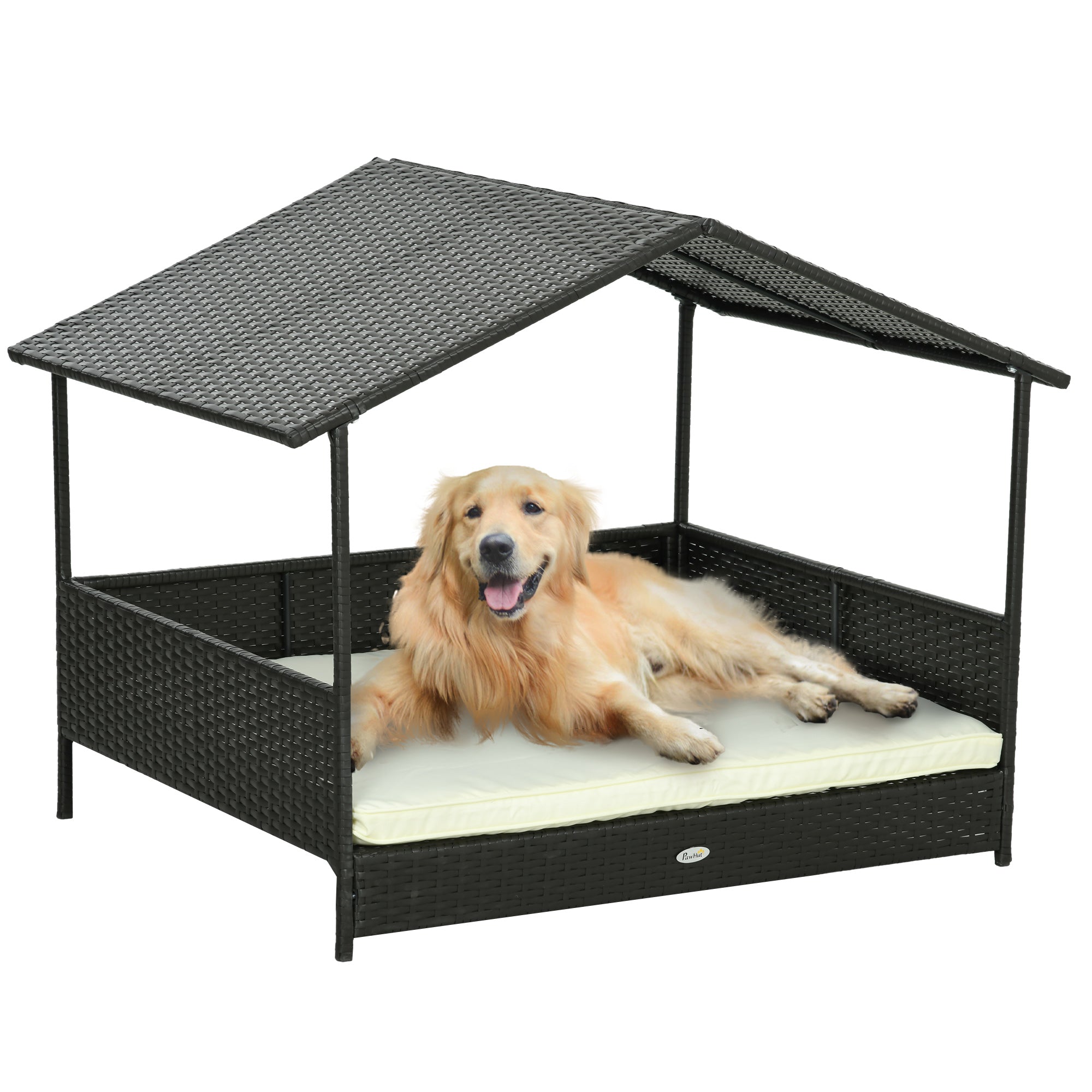 Outdoor Dog House Wicker Dog Bed with Soft Cushion Washable Cover, for Medium Large Dogs Indoor Outdoor, Cream White Houses, Kennels & Pens at Gallery Canada
