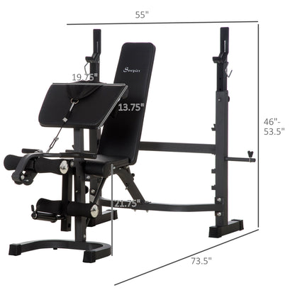 Weight Bench Stand with Squat Rack, Adjustable Olympic Bench, Multifunctional Arm Curl Pad, Leg Extension, Grey Weight Benches   at Gallery Canada