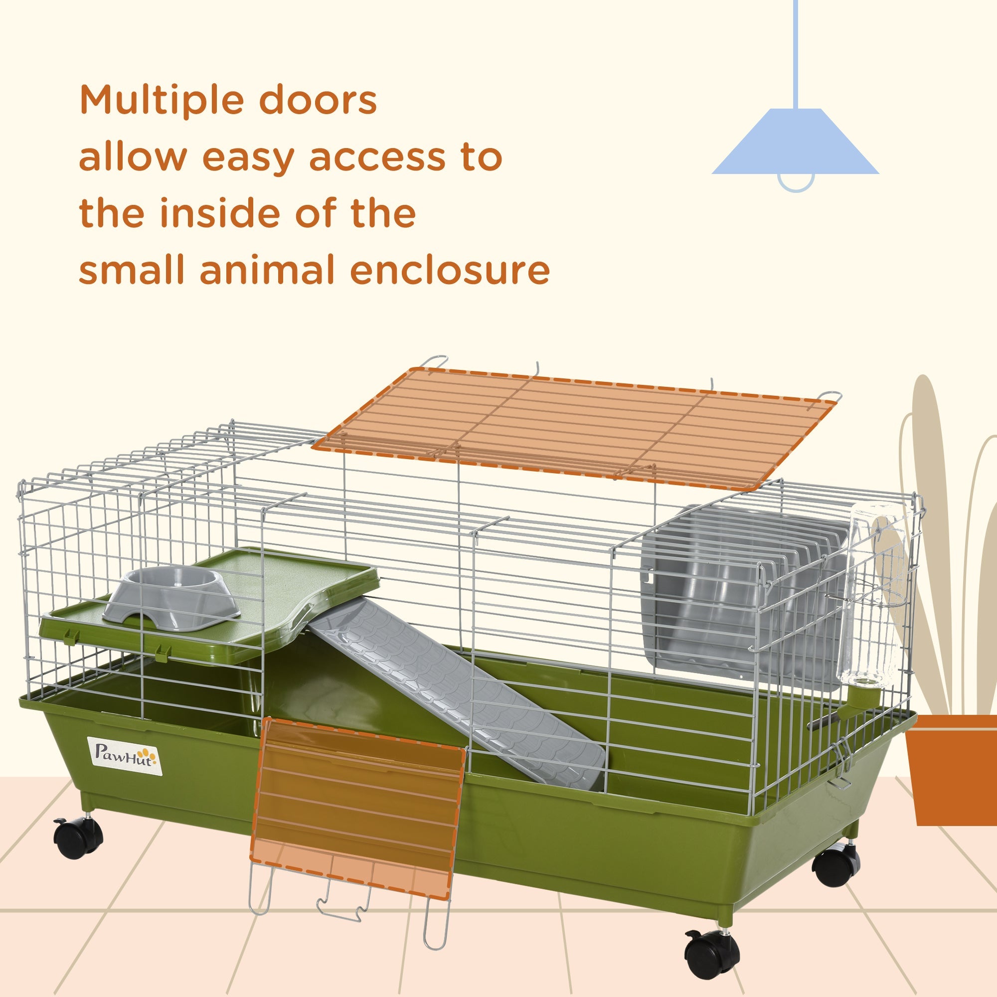 Small Animal Cage, Rolling Bunny Cage, Guinea Pig Cage with Food Dish, Water Bottle, Hay Feeder, Platform, Ramp, Green Houses & Habitats   at Gallery Canada