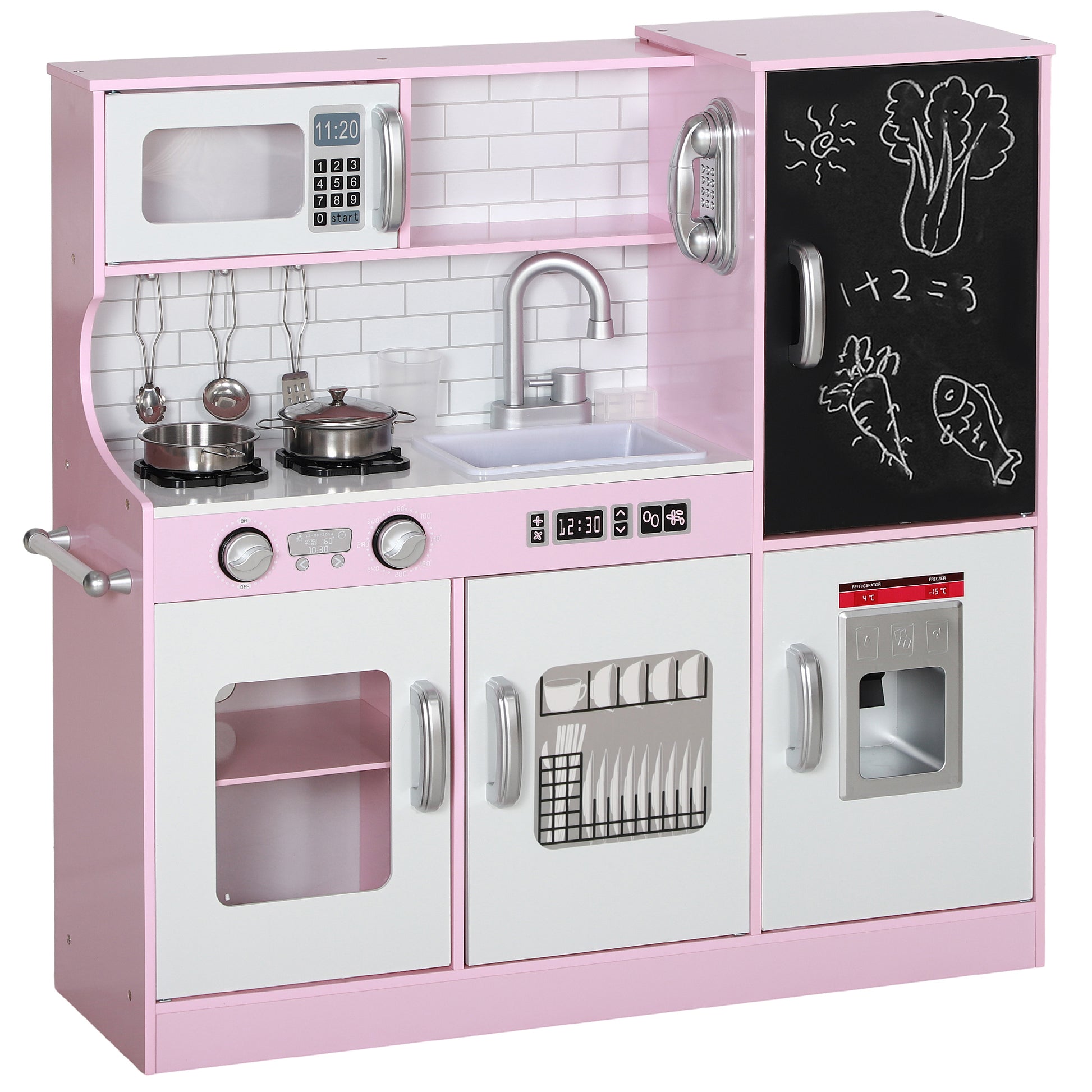 Play Kitchen for Kids, Kids Kitchen Playset w/ Chalkboard, Ice Maker, Play Phone, Sink, Microwave Play Kitchen   at Gallery Canada