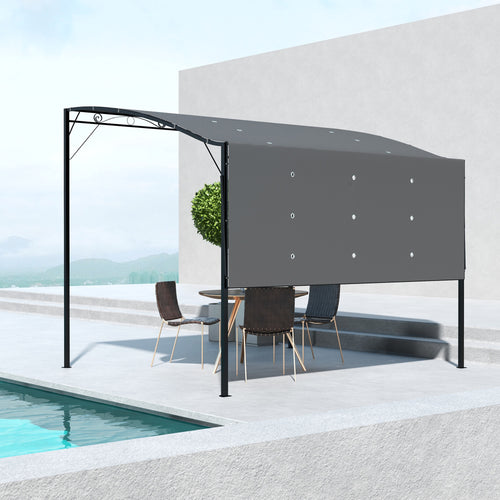 10x8ft Patio Metal Gazebo with Extendable Side Awning, Outdoor Shelter Shade Canopy Deck Awning, Dark Grey