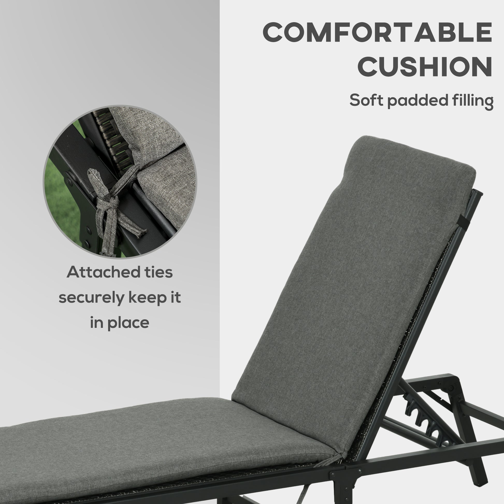 Foldable Patio Lounger with Cushion, 5-Level Adjust Backrest Recliner Chair, Grey Chaise Loungers   at Gallery Canada