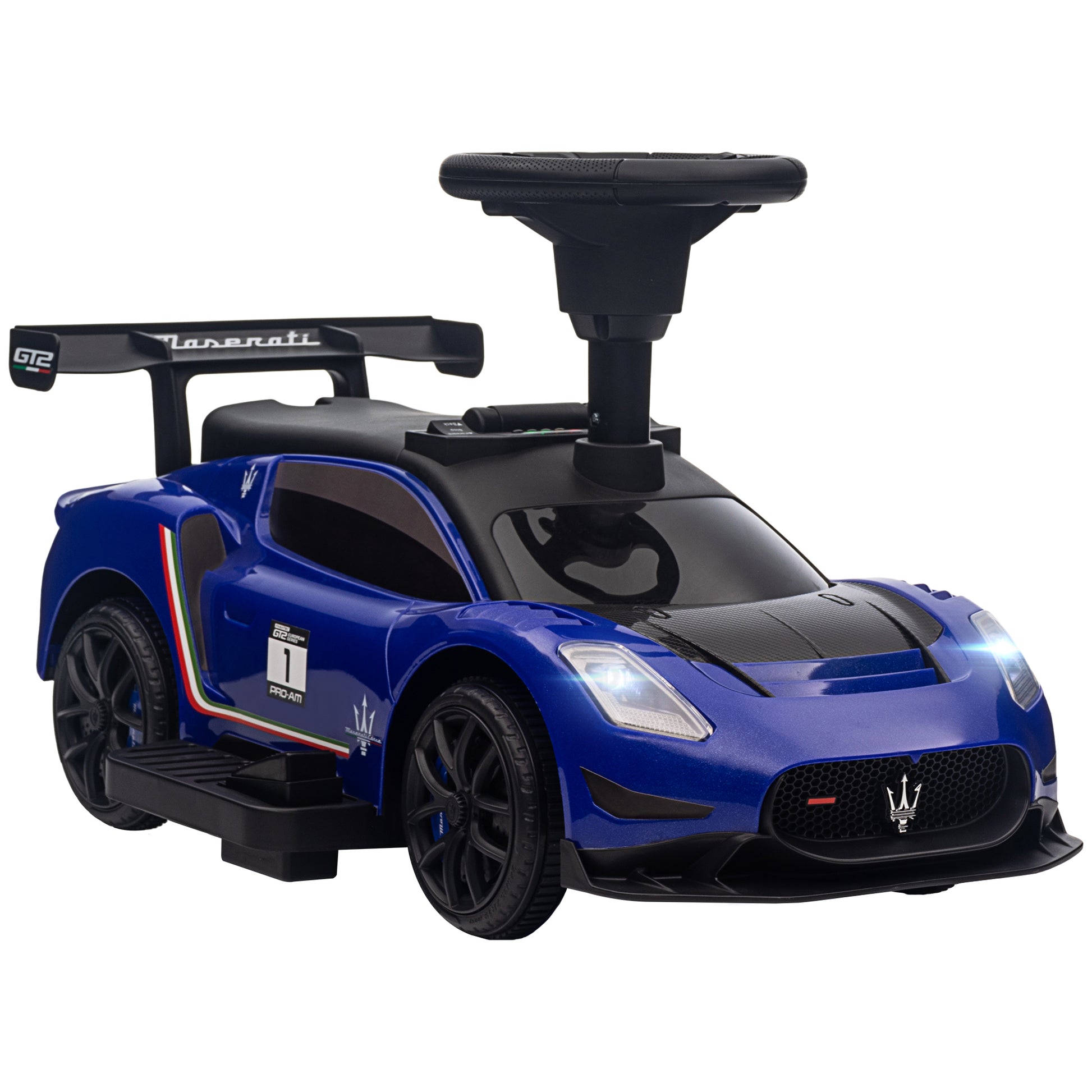 6V Maserati GT2 Licensed Electric Car for Kids, Ride on Car with Under Seat Storage, LED Headlights Music, Blue Electric Toy Cars   at Gallery Canada