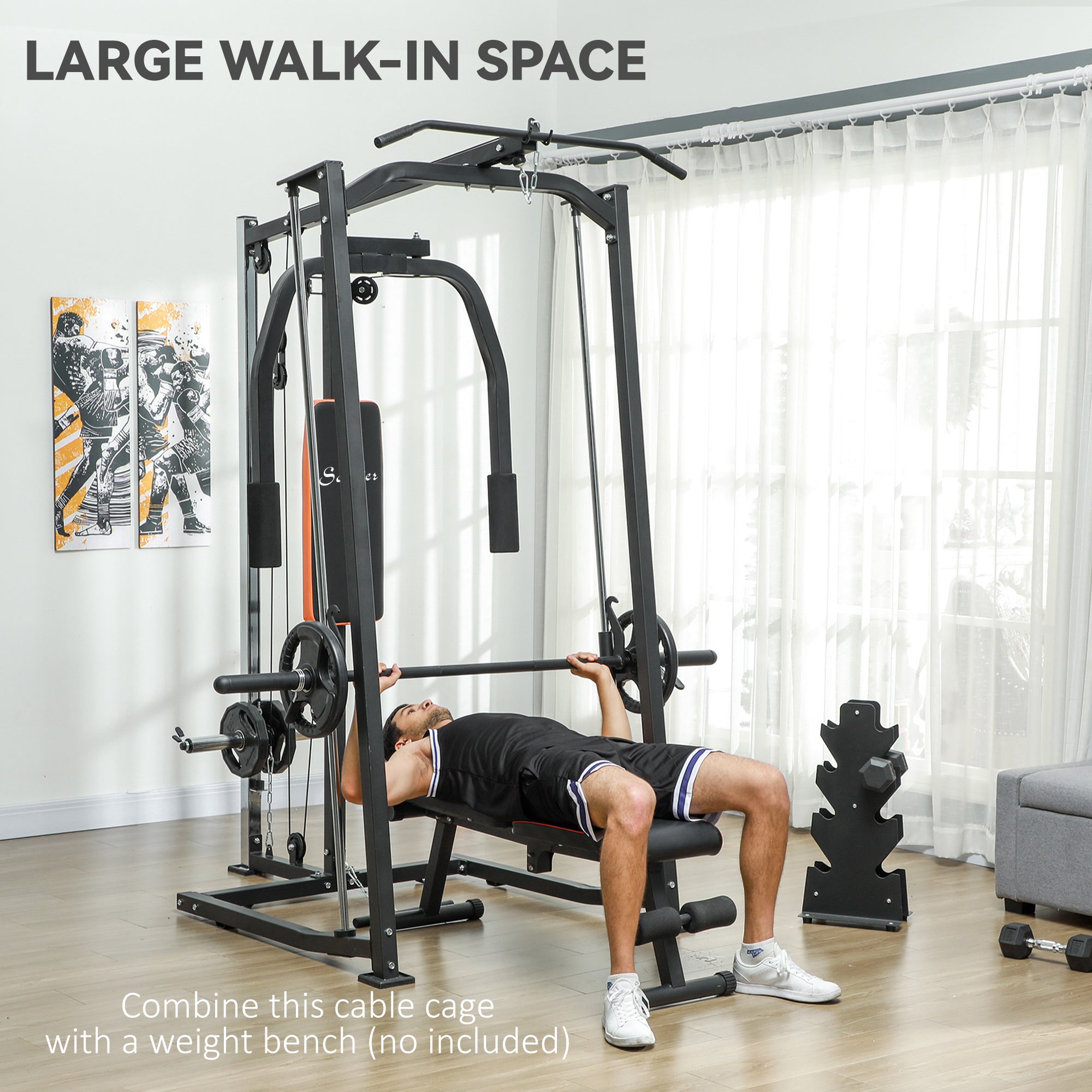 3 In 1 Smith Machine with Dual Cable Pulley System, Chest Press Station, 17-Level Squat Rack and Barbell Bar Power Towers at Gallery Canada