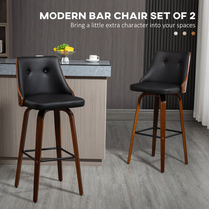 Bar Height Bar Stools Set of 2 PU Leather Swivel Barstools with Footrest and Tufted Back, Black Bar Stools   at Gallery Canada