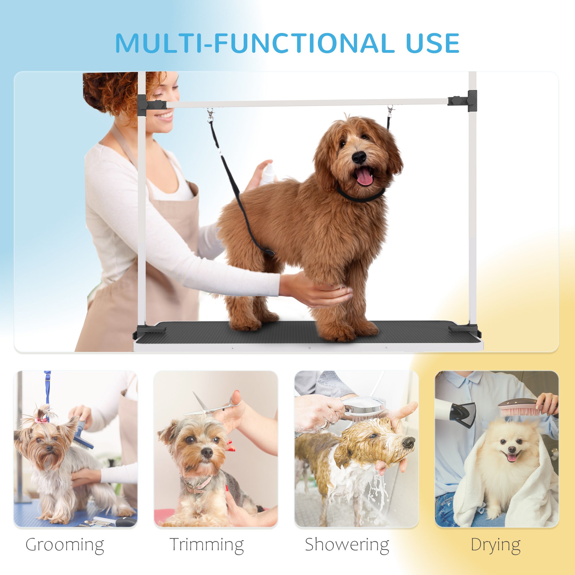 Foldable Dog Grooming Table with Adjustable Grooming Arms, Storage Shelf, Two Nooses, 42