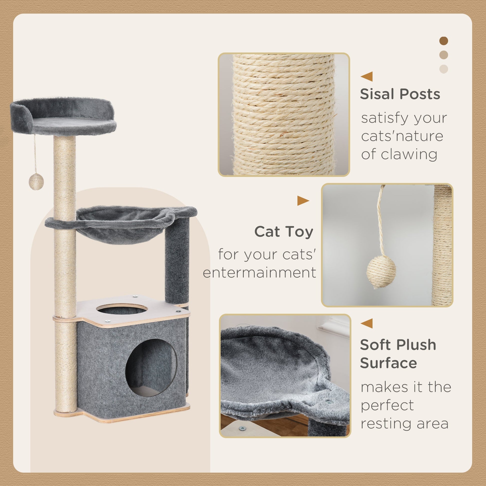 Cat Tree, Multi-Level Cat Tower with Cat Scratching Post, Perch, Cat Condo, Hammock, Hanging Toy Ball, Grey Cat Towers   at Gallery Canada