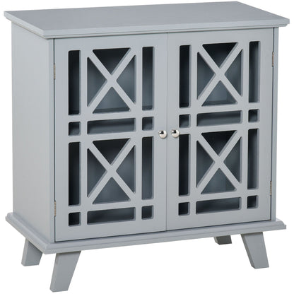 Storage Cabinet with Fretwork Doors and Shelf, Modern Freestanding Sideboard, Buffet, Grey Storage Cabinets   at Gallery Canada